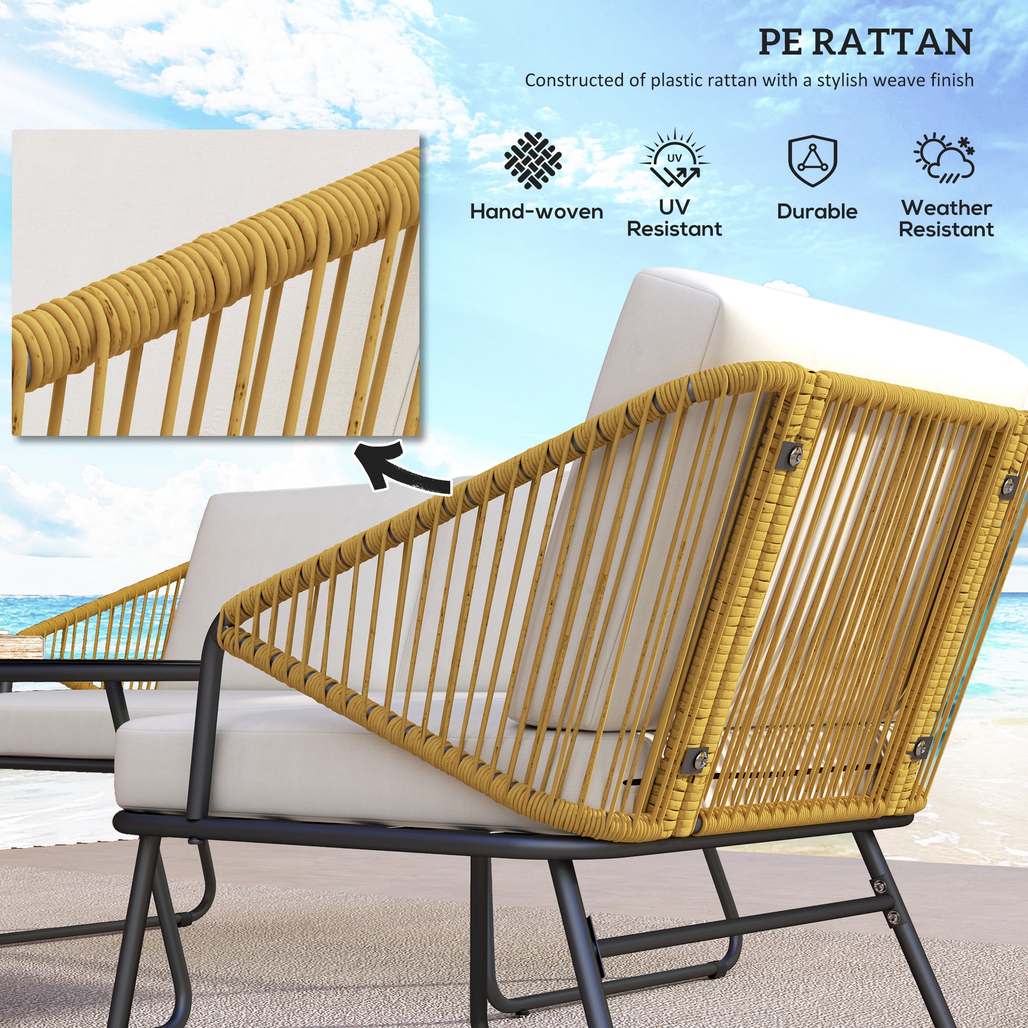Outsunny Four-Piece Rattan Strong Panel Outdoor Sofa Set - Natural - North Peak Garden Furniture
