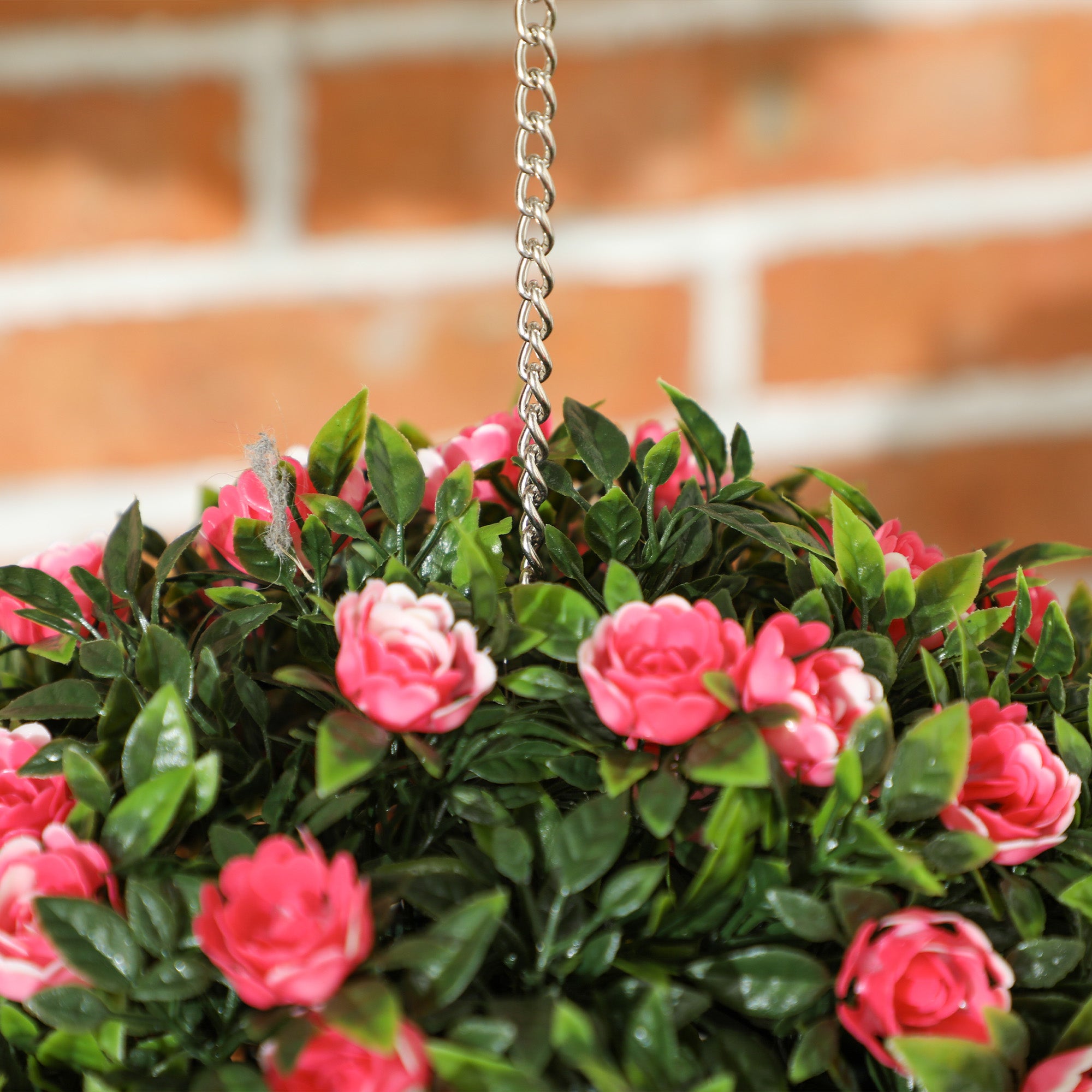 HOMCOM Set of 2 Decorative Artificial Plants, UV-protected Artificial Plant Topiary Rose Balls, Fake Plants for Home Indoor outdoor Decor, 28cm, Pink - North Peak Garden Furniture