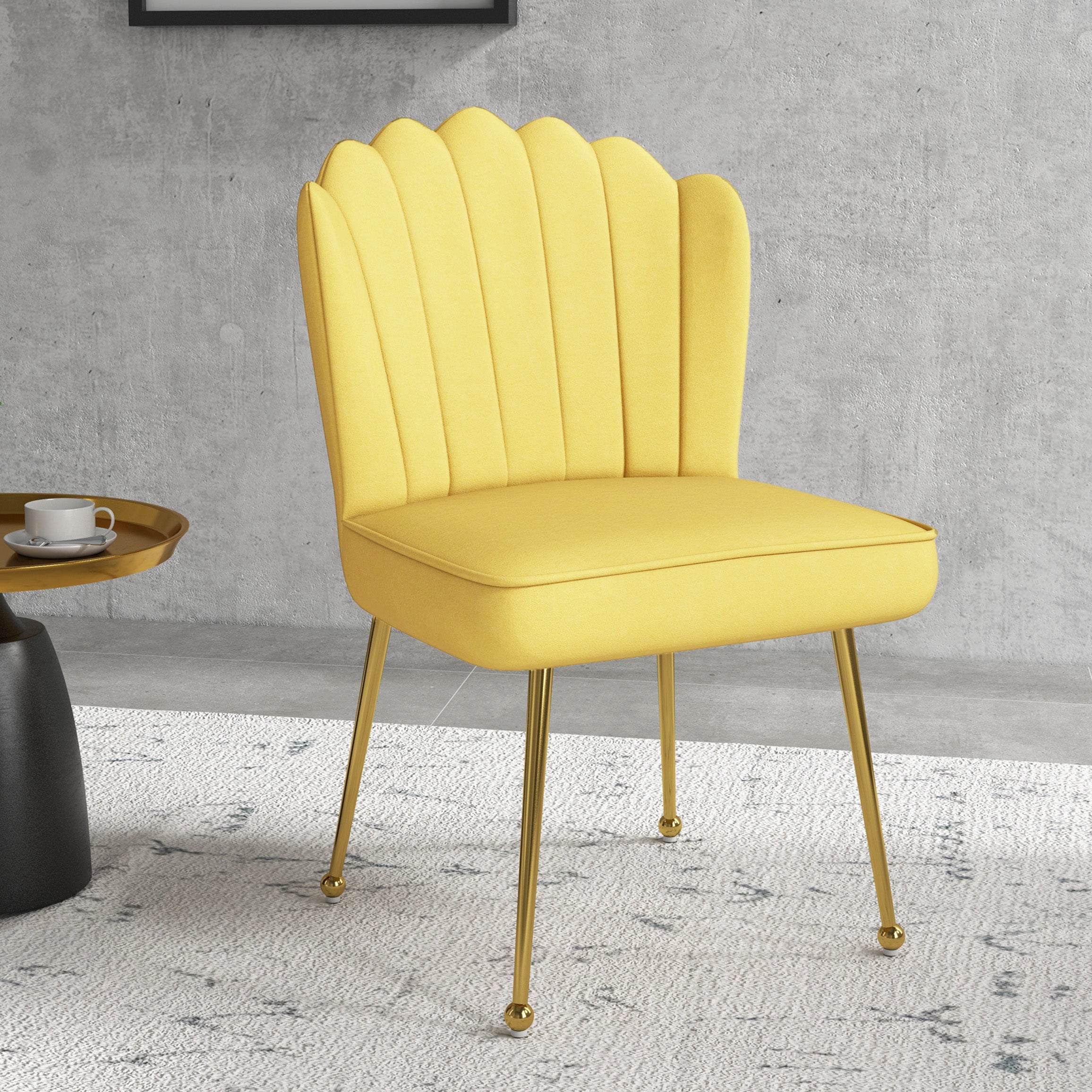 HOMCOM Velvet-Feel Shell Accent Chair - Yellow - North Peak Garden Furniture