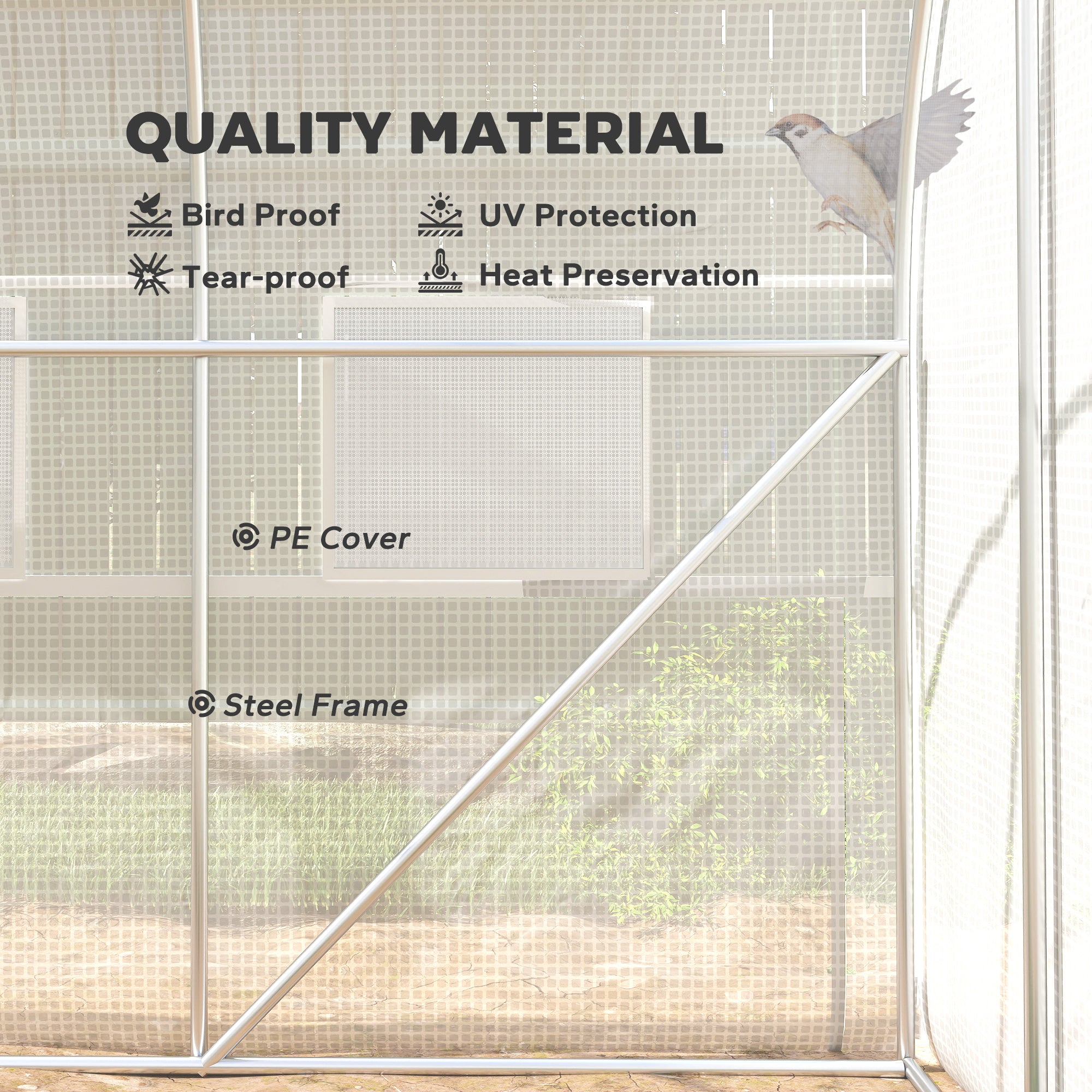 Outsunny Walk-in Polytunnel Greenhouse Green House with Roll-up Sidewalls, UV-resistant PE Cover, 3 x 2 x 2m, White - North Peak Garden Furniture