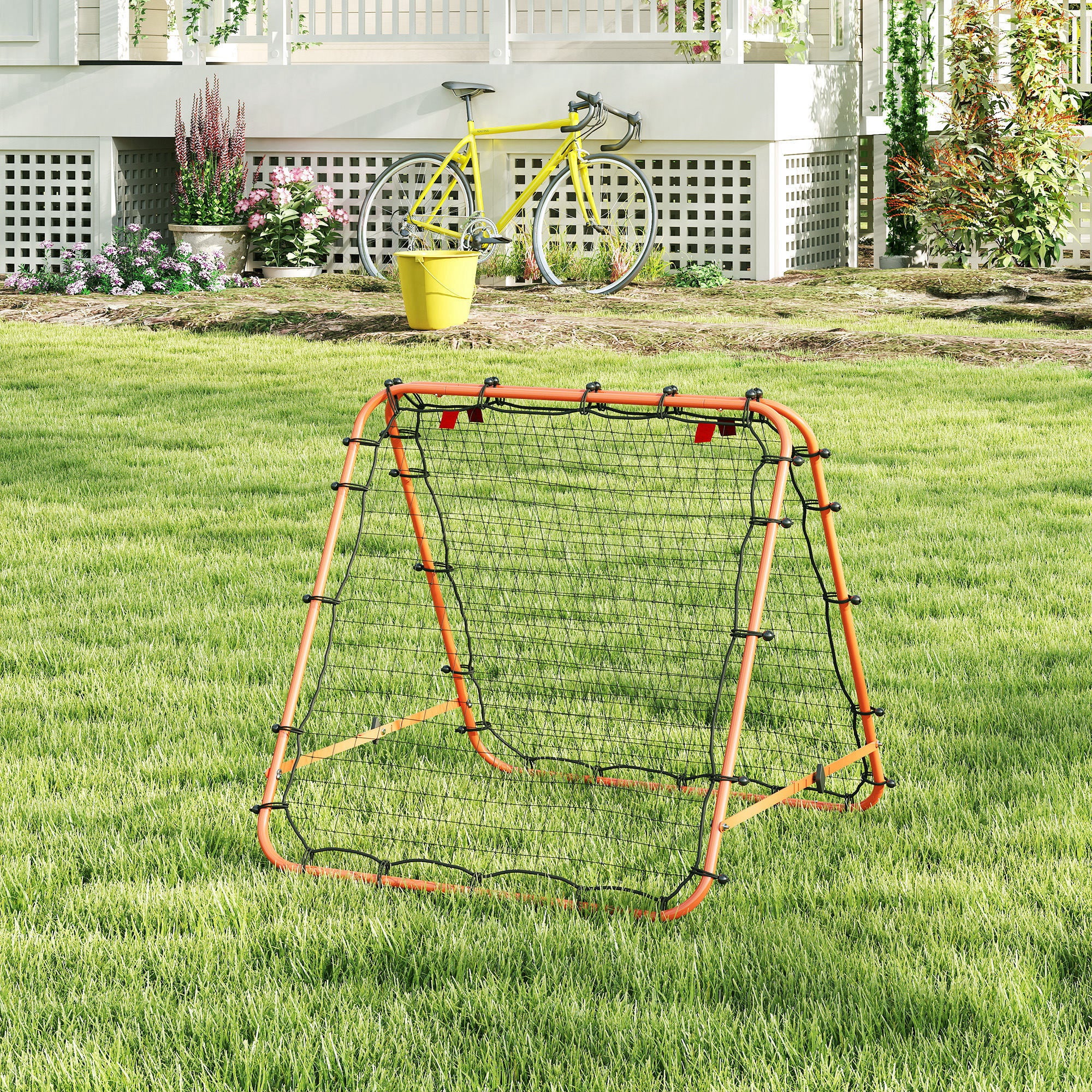 HOMCOM Double Sided Football Rebounder Net, Football Rebound Goal with Five Adjustable Angles, Orange - North Peak Garden Furniture