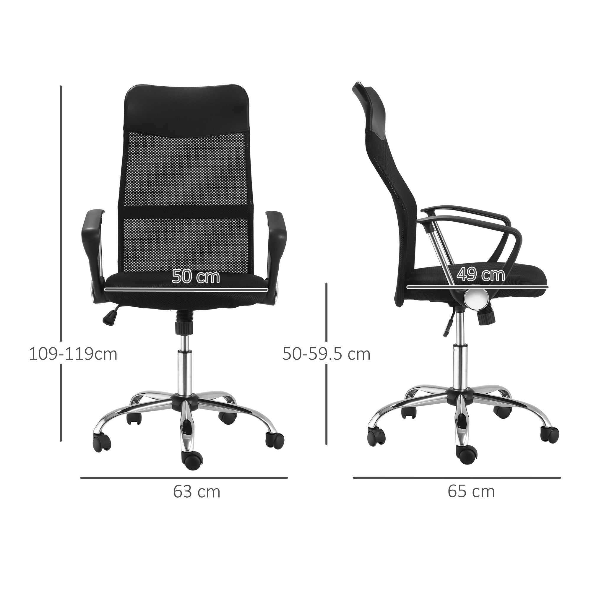 HOMCOM Ergonomic Office Chair Mesh Chair with Adjustable Height Tilt Function Black - North Peak Garden Furniture