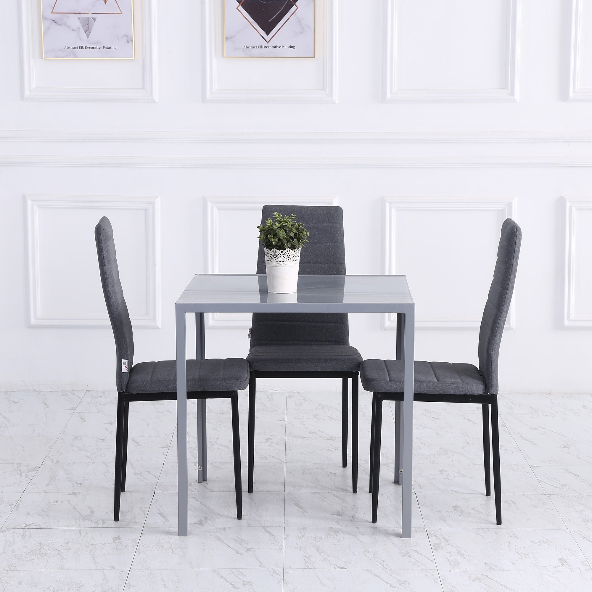 HOMCOM Modern Square Dining Table for 2-4 People, with Glass Top & Metal Legs for Dining Room, Living Room, Grey - North Peak Garden Furniture