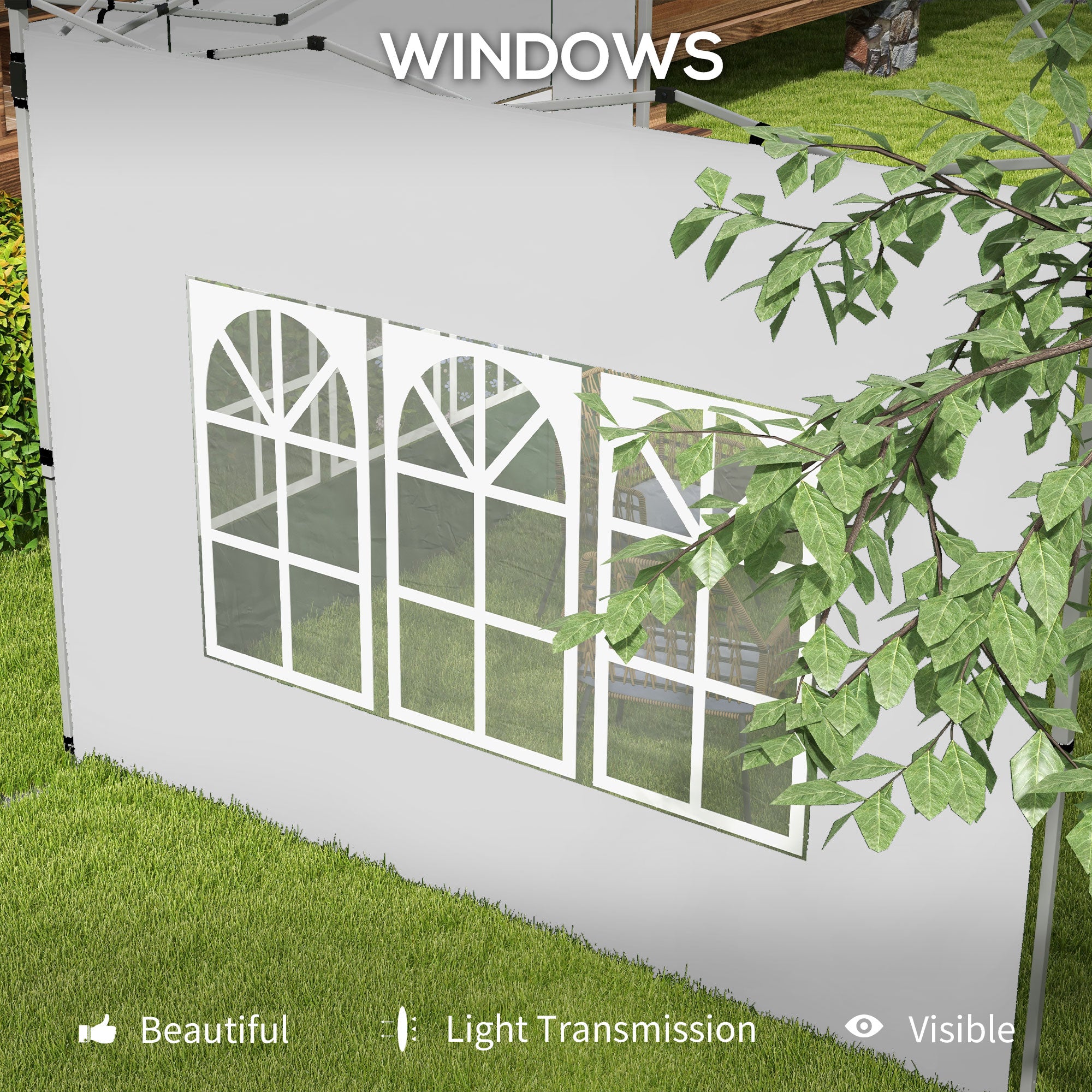 Outsunny Gazebo Side Panels, Sides Replacement with Window for 3x3(m) or 3x4m Pop Up Gazebo, 2 Pack, White - North Peak Garden Furniture