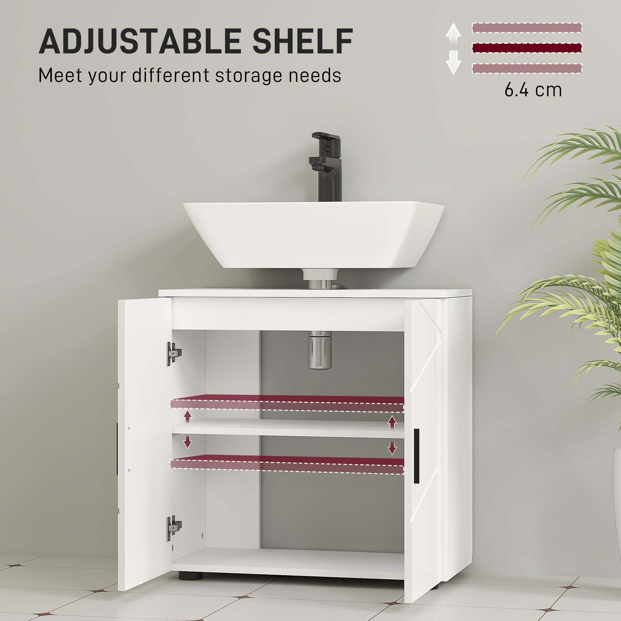 kleankin Under Sink Cabinet with Shelf - White - North Peak Garden Furniture