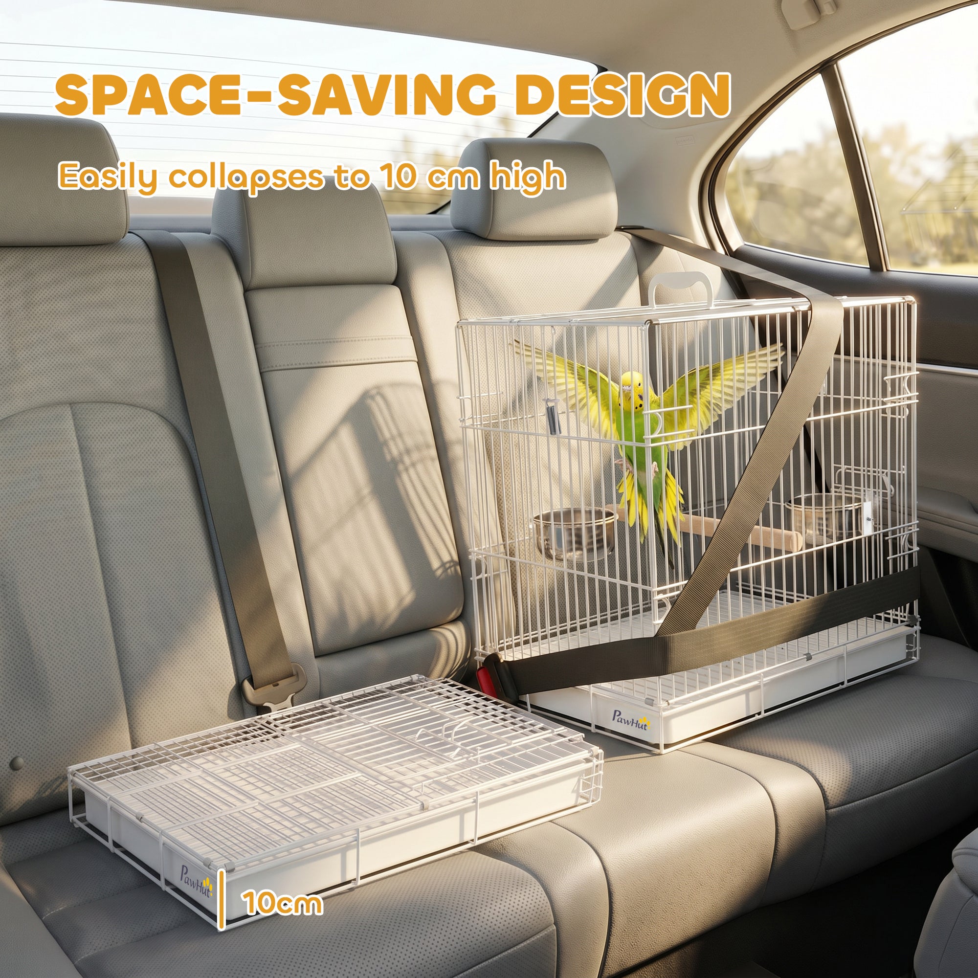PawHut Bird Cage Foldable Portable Budgie Cage with Wooden Perch 2 Bowls for Travel 49 x 31 x 40 cm White