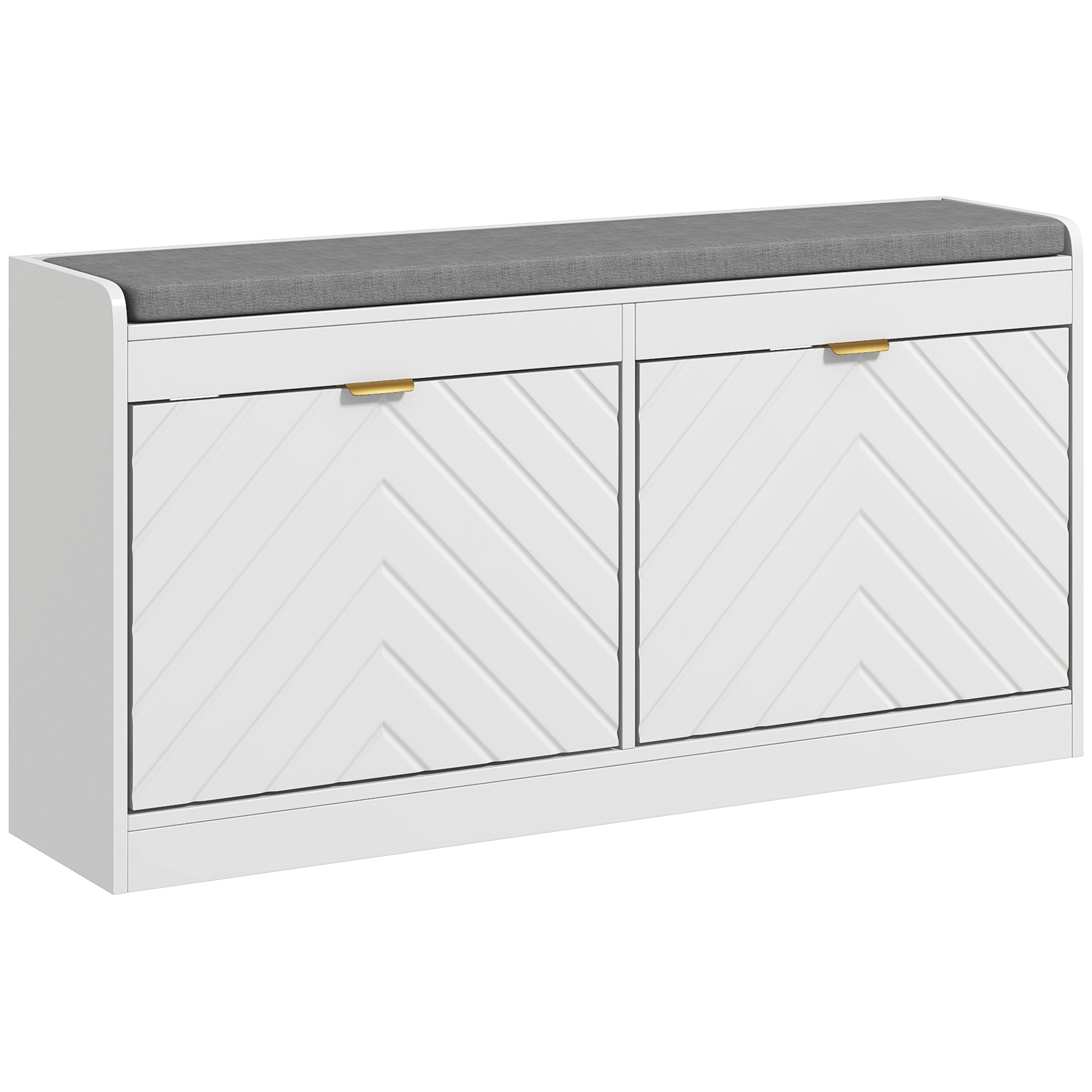 HOMCOM Shoe Storage with Seat, Upholstered Entryway Bench, Shoe Bench with 2 Flip Drawers and 2 Vents for 8 Pairs of Shoes - North Peak Garden Furniture