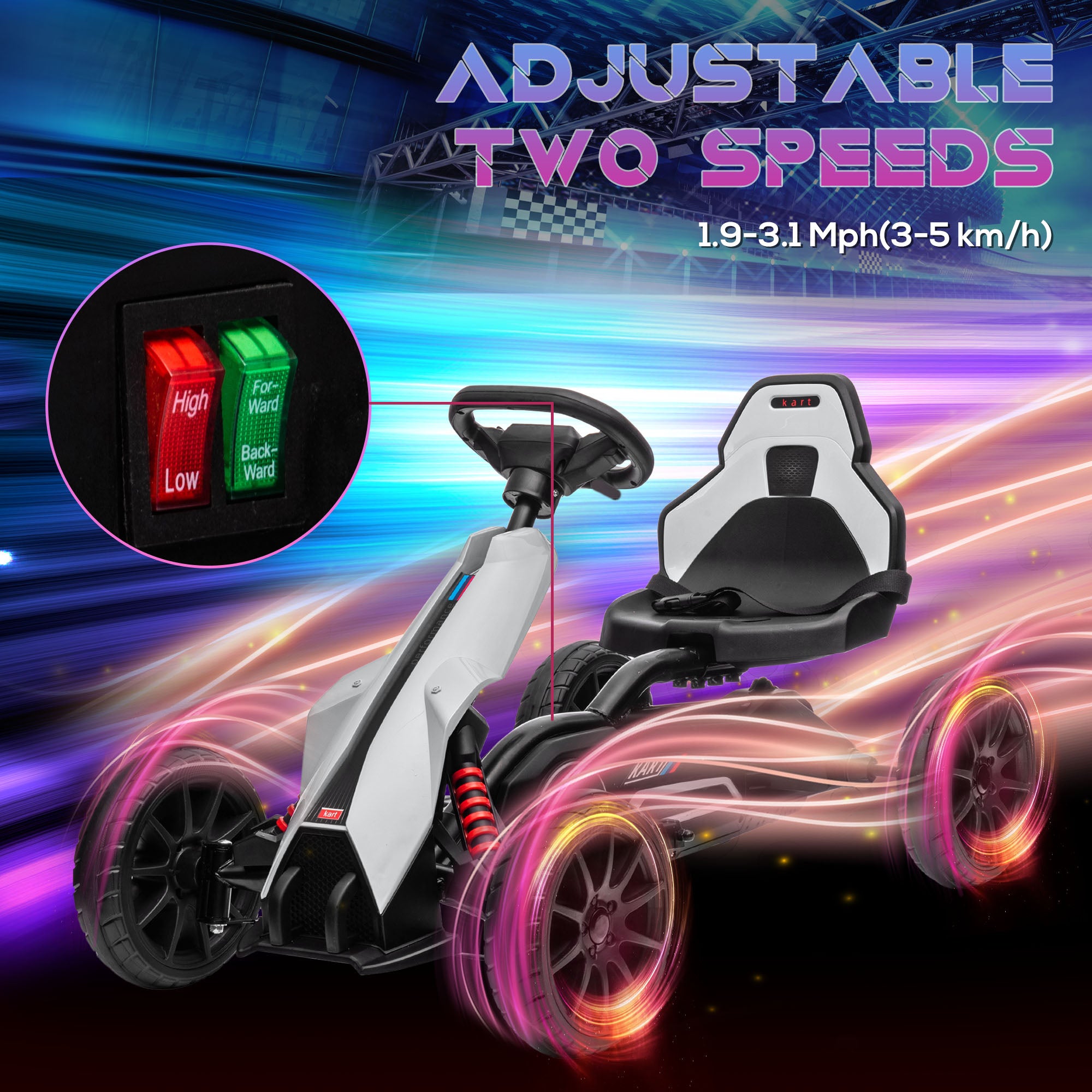 HOMCOM 12V Electric Go Kart for Kids, Ride-On Racing Go Kart with Forward Reversing, Rechargeable Battery, 2 Speeds, for Boys Girls Aged 3-8 Years Old - White - North Peak Garden Furniture