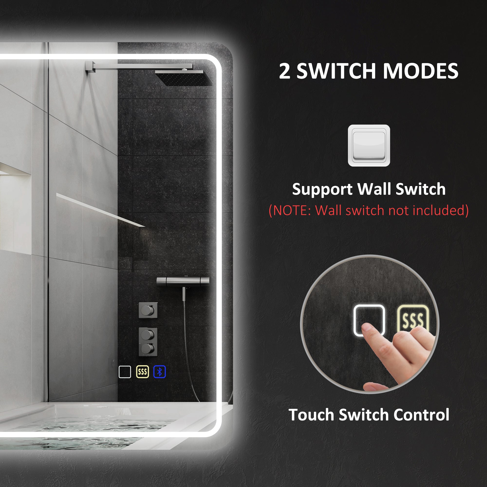 HOMCOM 50 x 70 cm Bluetooth LED Bathroom Mirror with Anti-Fog - Silver Tone - North Peak Garden Furniture