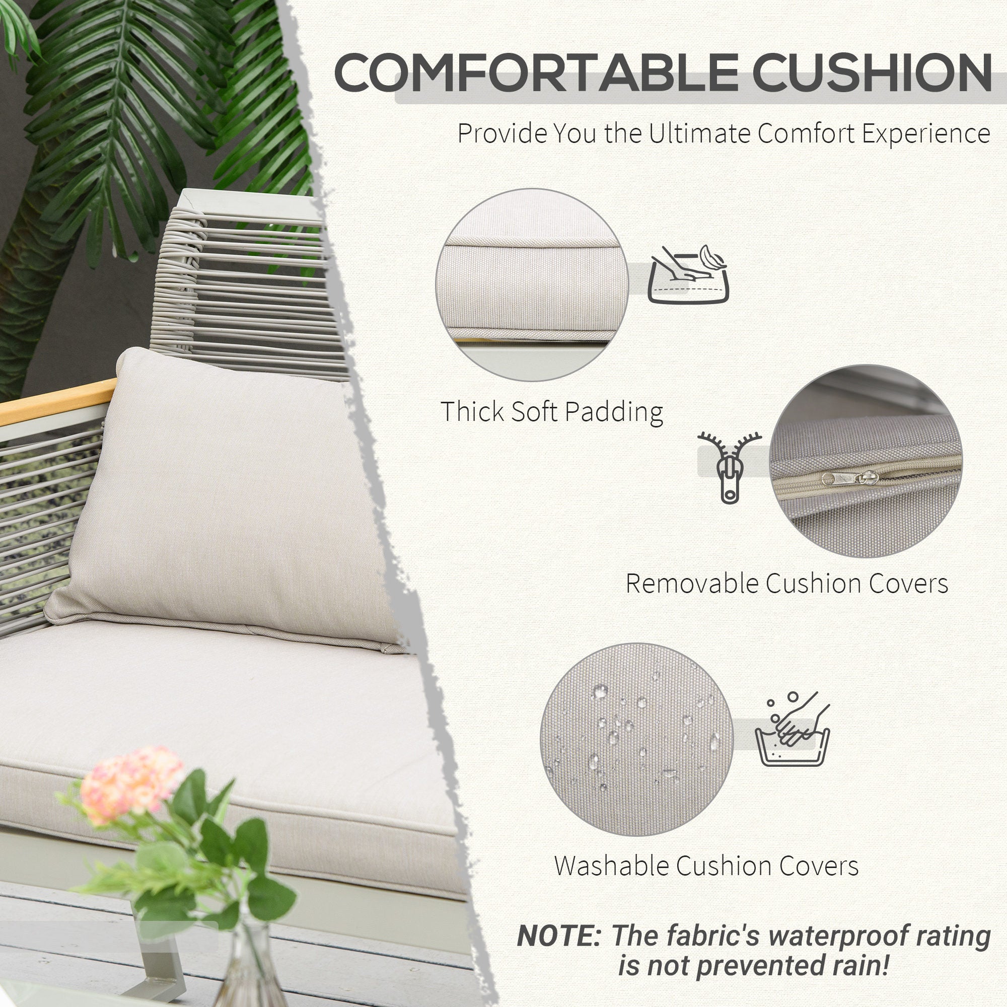 Outsunny 4 Pieces Patio Wicker Sofa Set, Outdoor Metal Frame Wrapped Round PE Rattan Conservatory Furniture, w/ Cushions, Pillows & Tempered Glass Table for Backyard, Garden, Grey - North Peak Garden Furniture
