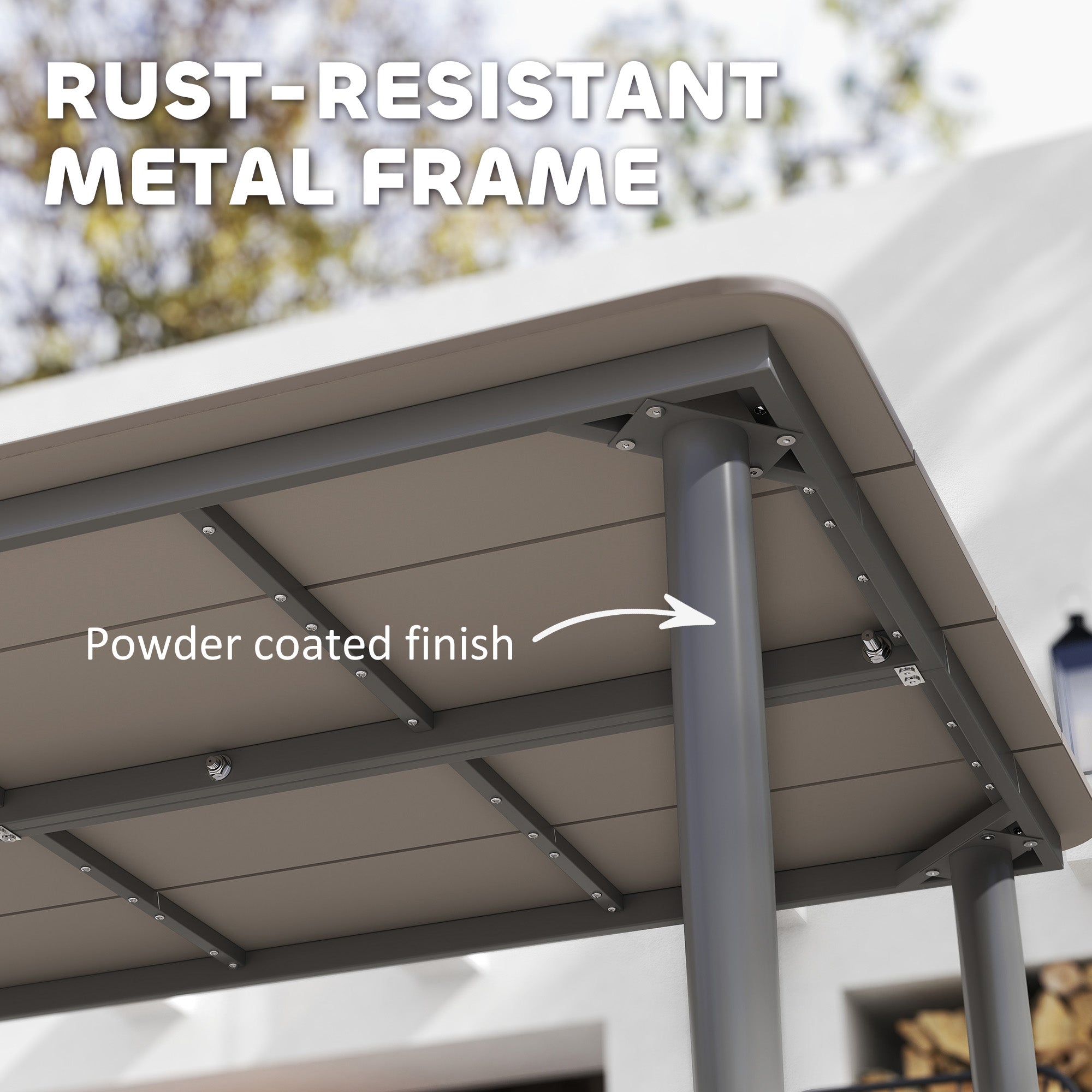 Outsunny Garden Table, Outdoor Dining Table for 6 People, 160 x 90 x 74 cm, with Rust Resistant Metal Frame, WPC Top, for Balcony, Terrace, Dark Grey - North Peak Garden Furniture