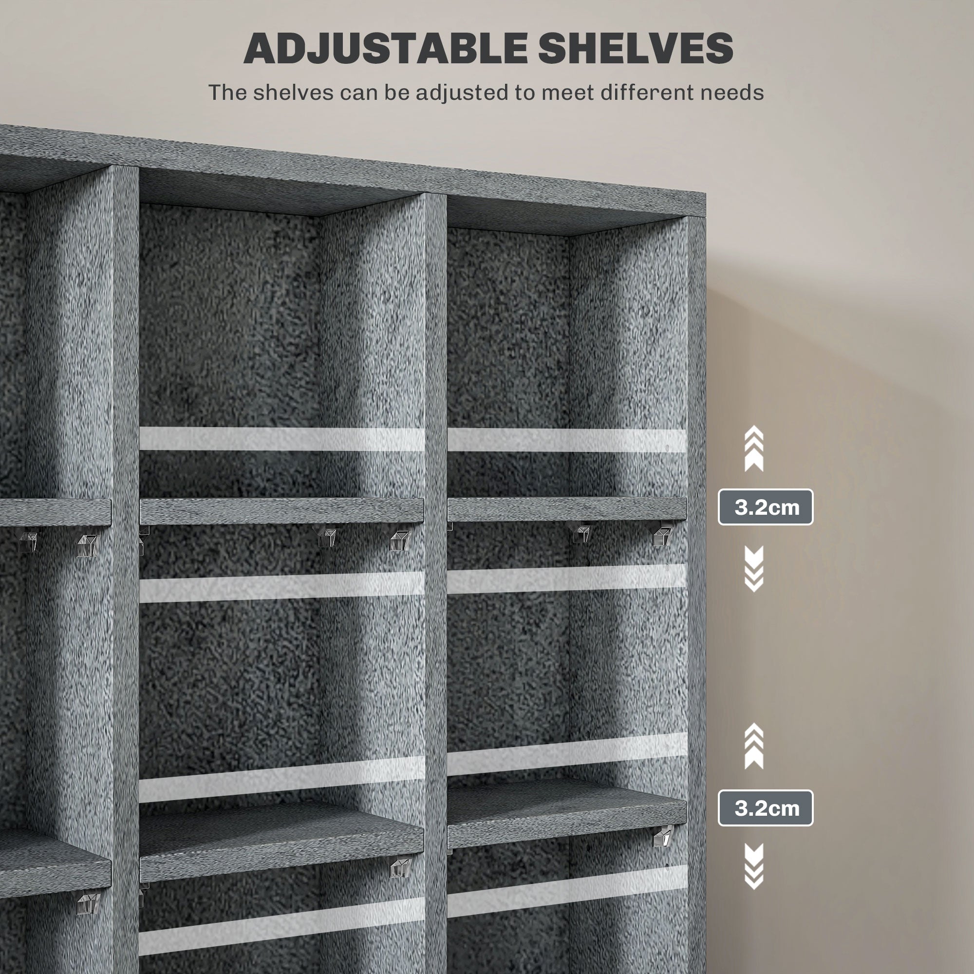 HOMCOM CD Storage Unit with Adjustable Shelves, 89 x 130.5 cm, Cement Grey - North Peak Garden Furniture
