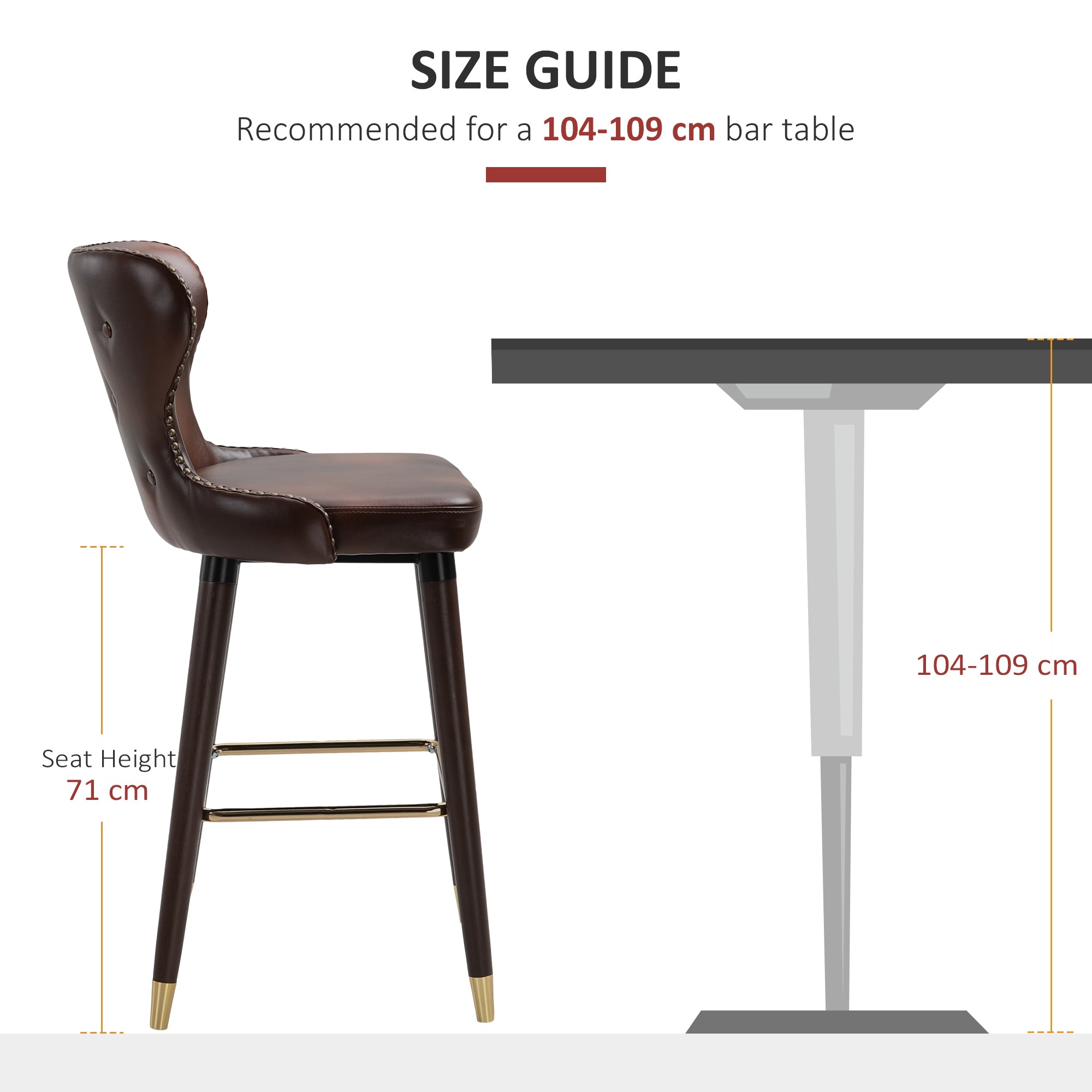 HOMCOM Bar Stools Set of 2, PU Leather Vintage Counter-Height Bar Chair, Luxury European Style Kitchen Stools with Back, Brown - North Peak Garden Furniture