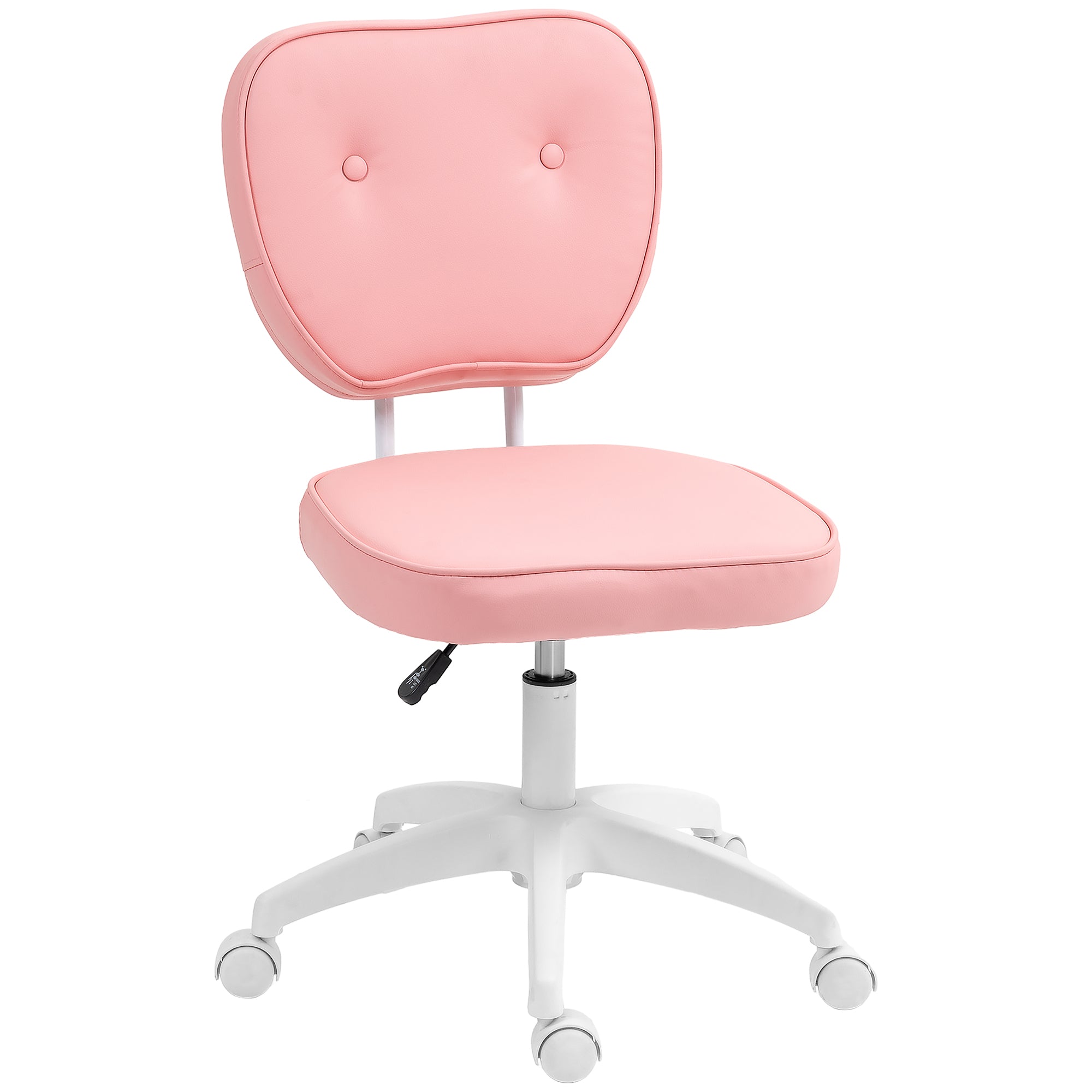 Vinsetto Vanity Office Chair, PU Leather Computer Chair for Home, with Adjustable Height, Armless, Swivel Wheels, Pink - North Peak Garden Furniture