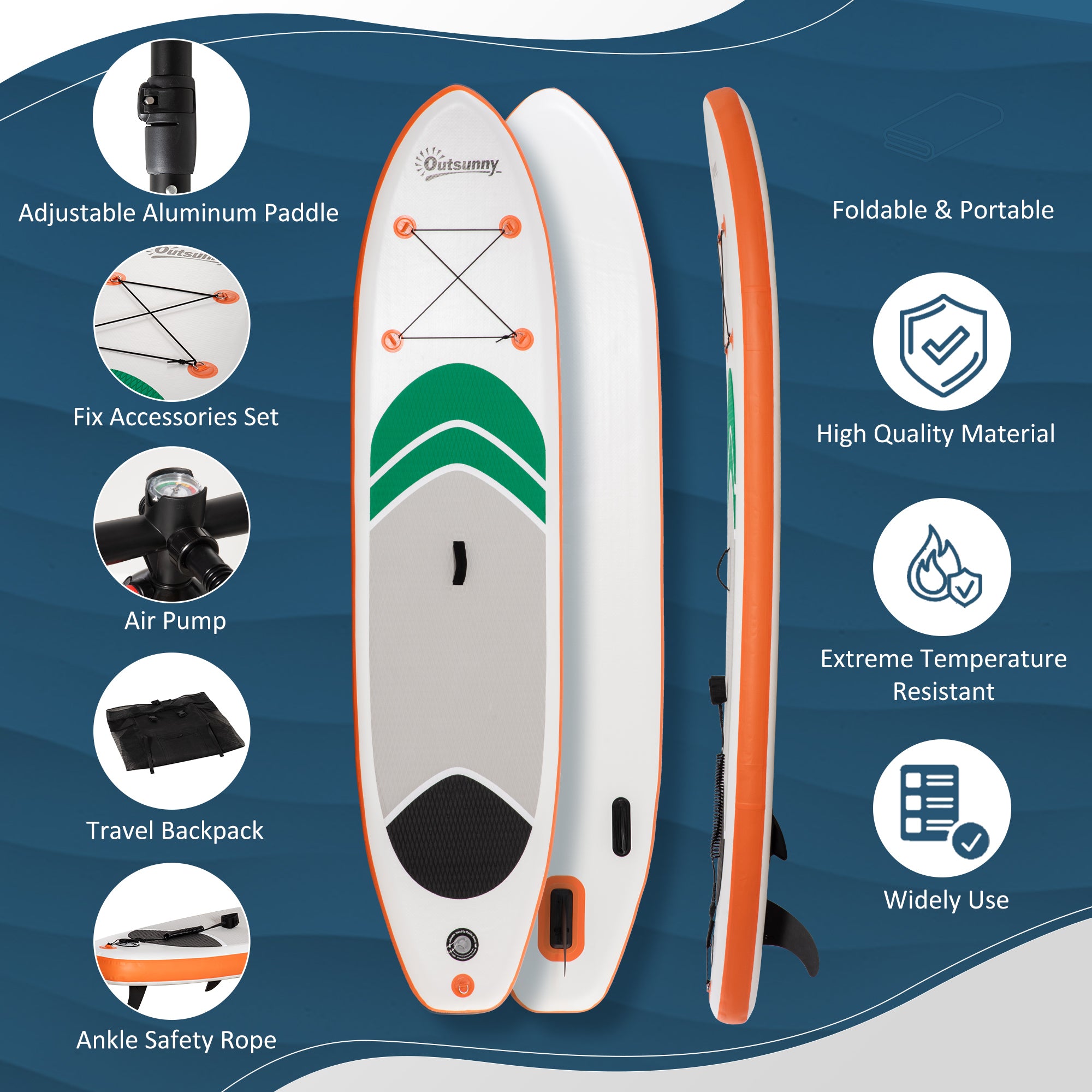 Outsunny 10'6" x 30" x 6" Inflatable Stand Up Paddle Board, Non-Slip & Ultra-Light Deck with Adj Paddle, ISUP Accessories, Pump and Carry Bag, for Youth Adults Beginner