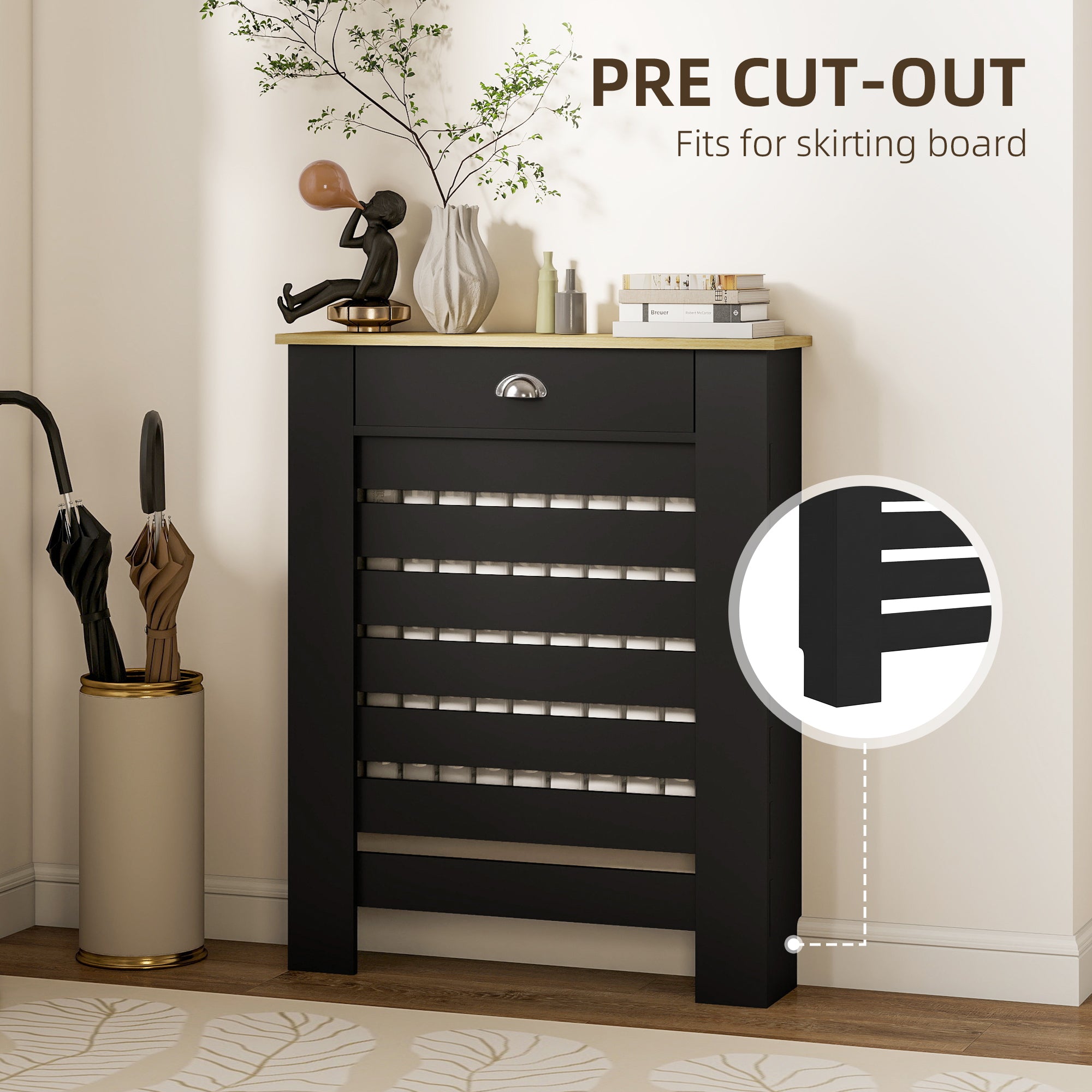 HOMCOM 95.5H x 78Wcm Radiator Cover, with Drawer - Black