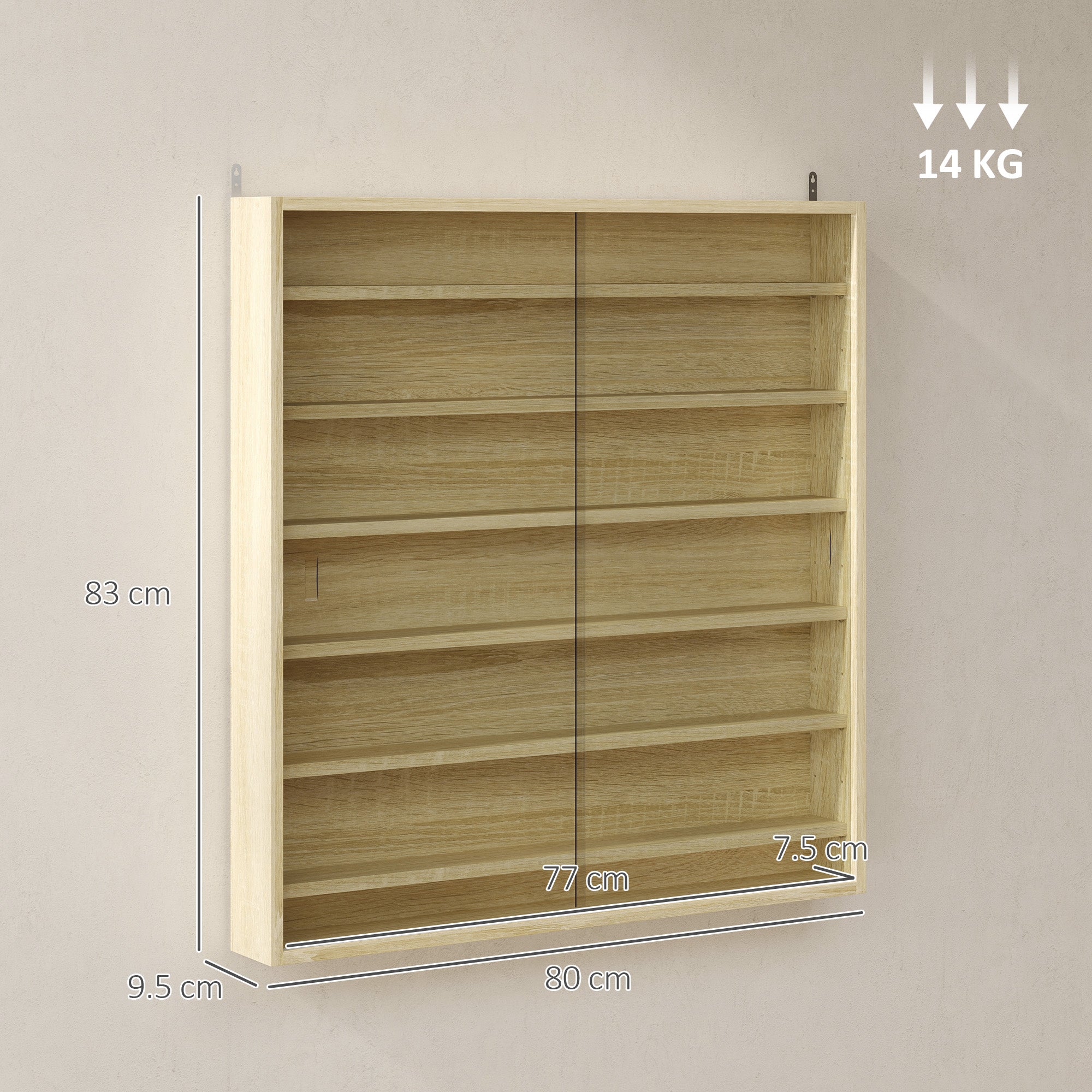 HOMCOM Six Shelf Display Cabinet, with Glass Doors - Oak - North Peak Garden Furniture