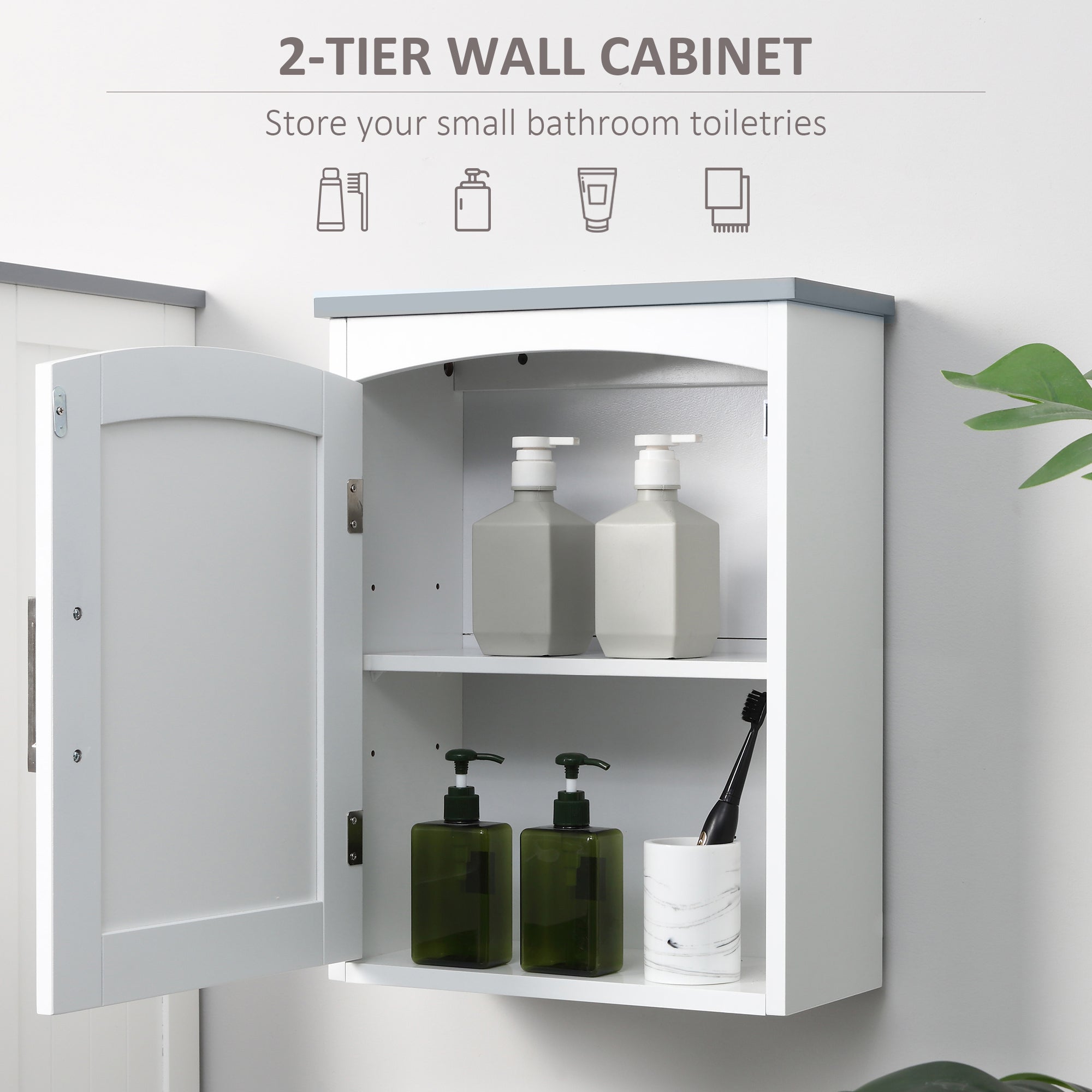 kleankin Bathroom Cabinet Wall Mounted, Modern Bathroom Wall Cabinet with Arched Door and Adjustable Shelf, Bathroom Storage Cabinet, Light Grey and White - North Peak Garden Furniture