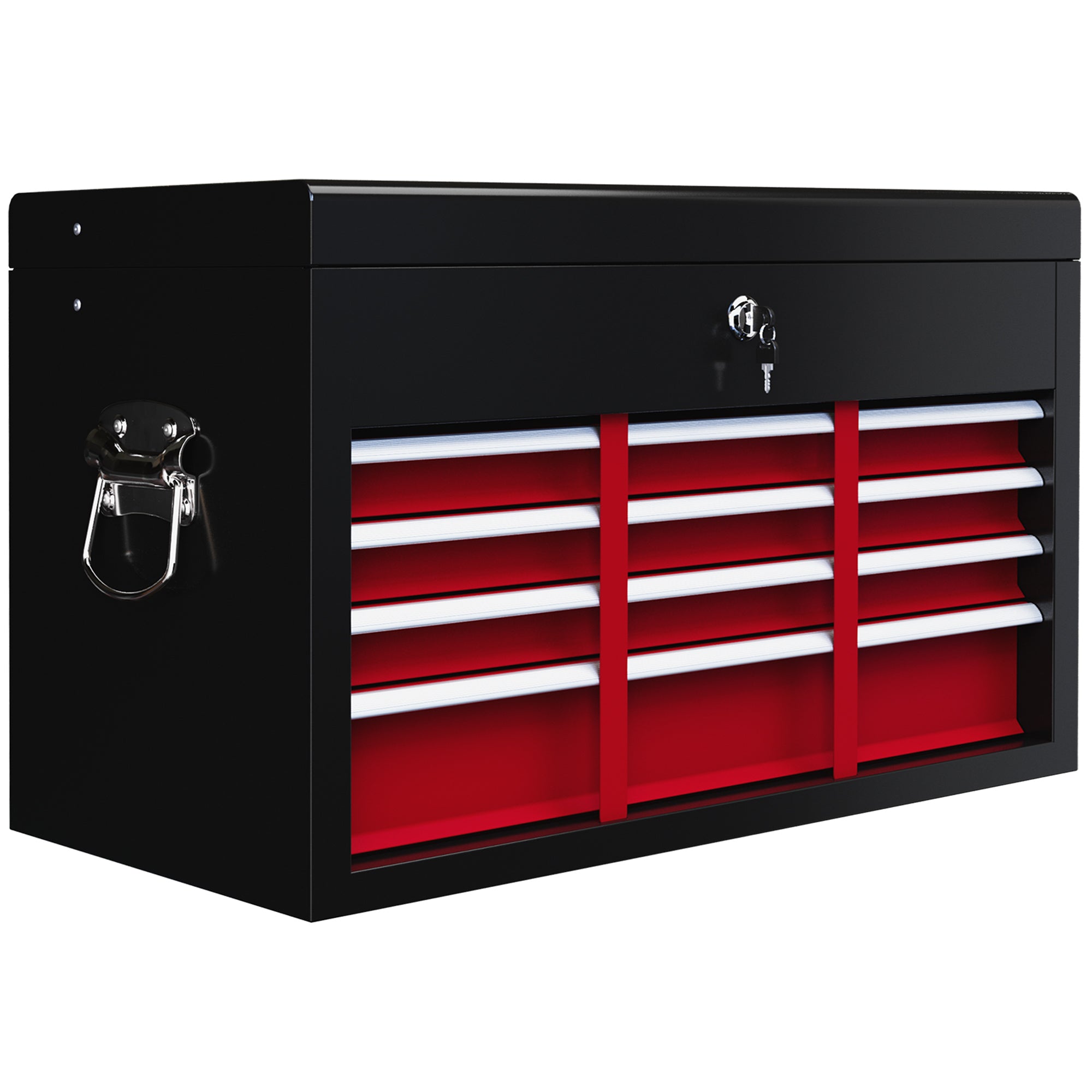 HOMCOM Steel Six Drawer Tool Storage Carry Chest, with Lock and Keys - Red