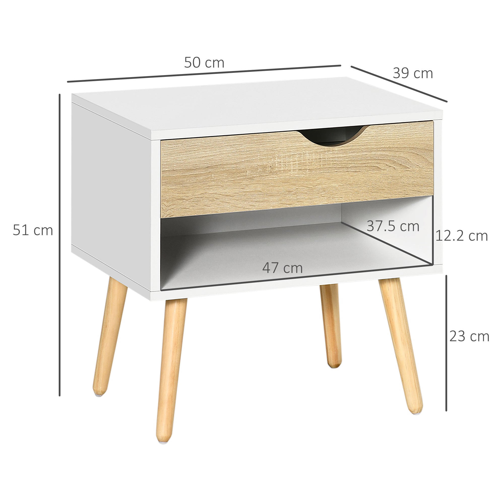 HOMCOM Set of 2 Bedside Table with Drawer and Shelf - North Peak Garden Furniture