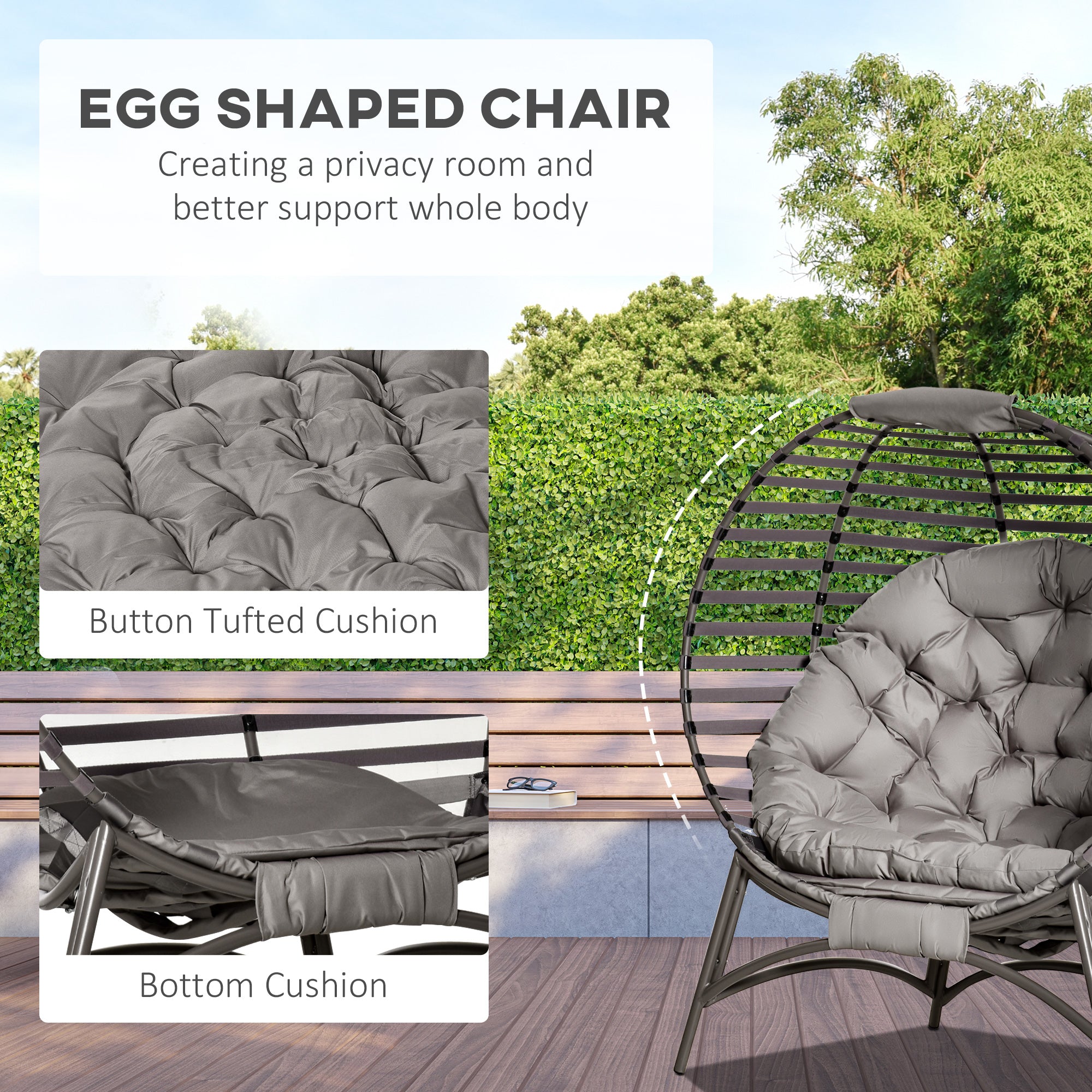 Outsunny Egg Chair with Soft Cushion, Steel Frame and Side Pocket, Garden Patio Basket Chair for Indoor, Outdoor, Brown - North Peak Garden Furniture