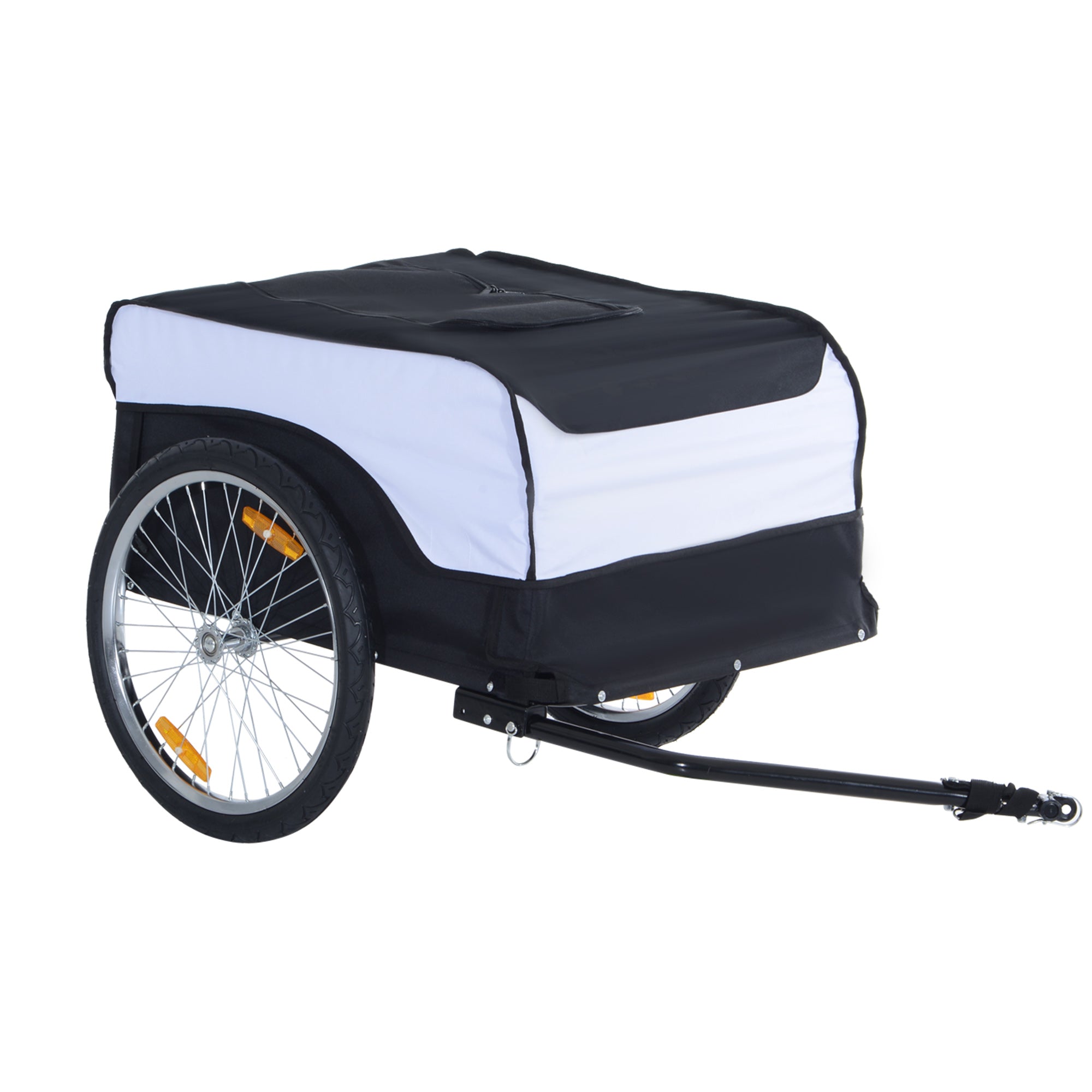 HOMCOM Bike Trailer Cargo in Steel Frame Extra Bicycle Storage Carrier with Removable Cover and Hitch (White and Black) - North Peak Garden Furniture