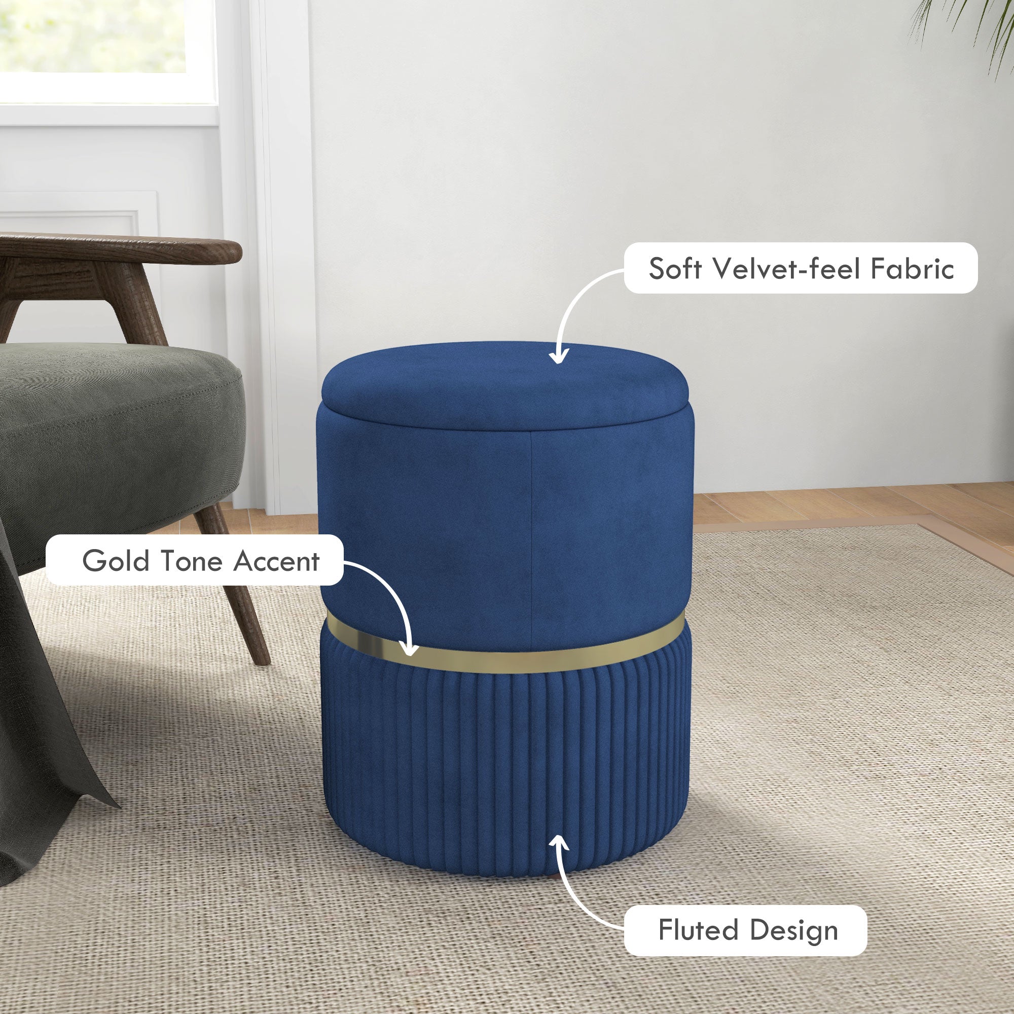 HOMCOM Velvet-Feel Storage Ottoman - Blue