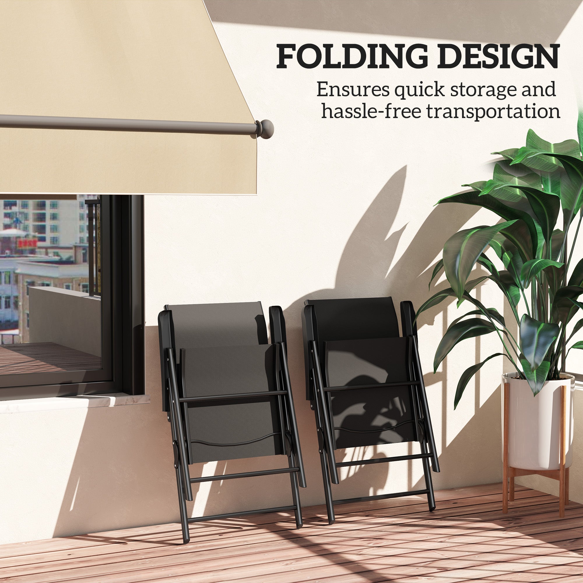 Outsunny Set of Two Folding Outdoor Chairs - Black - North Peak Garden Furniture