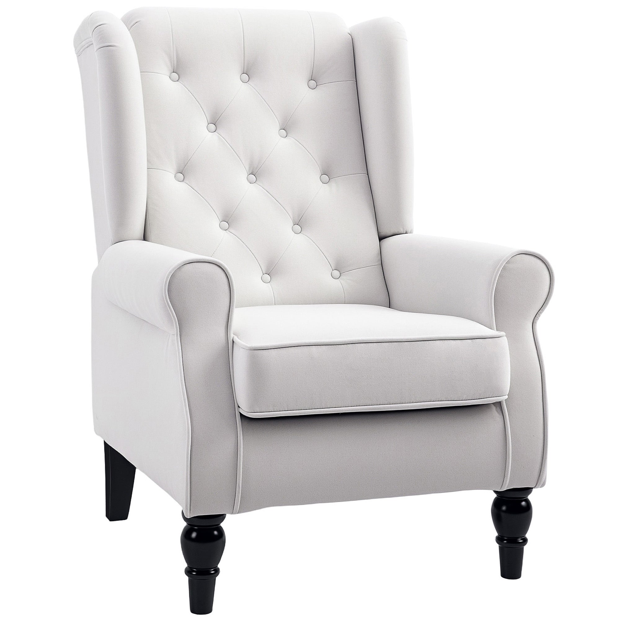 HOMCOM Wingback Accent Chair, Retro Upholstered Button Tufted Occasional Chair for Living Room and Bedroom, Cream White - North Peak Garden Furniture