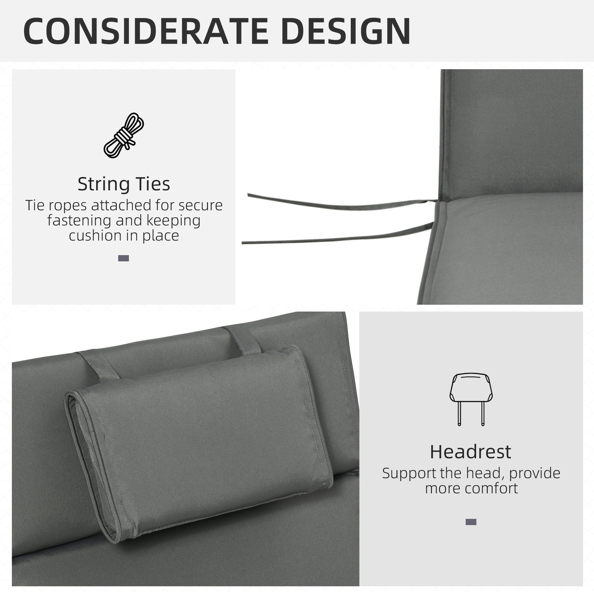 Outsunny Outdoor Garden Patio Folding High Back Chair Cushion Replacement Seat Pad - Grey - North Peak Garden Furniture