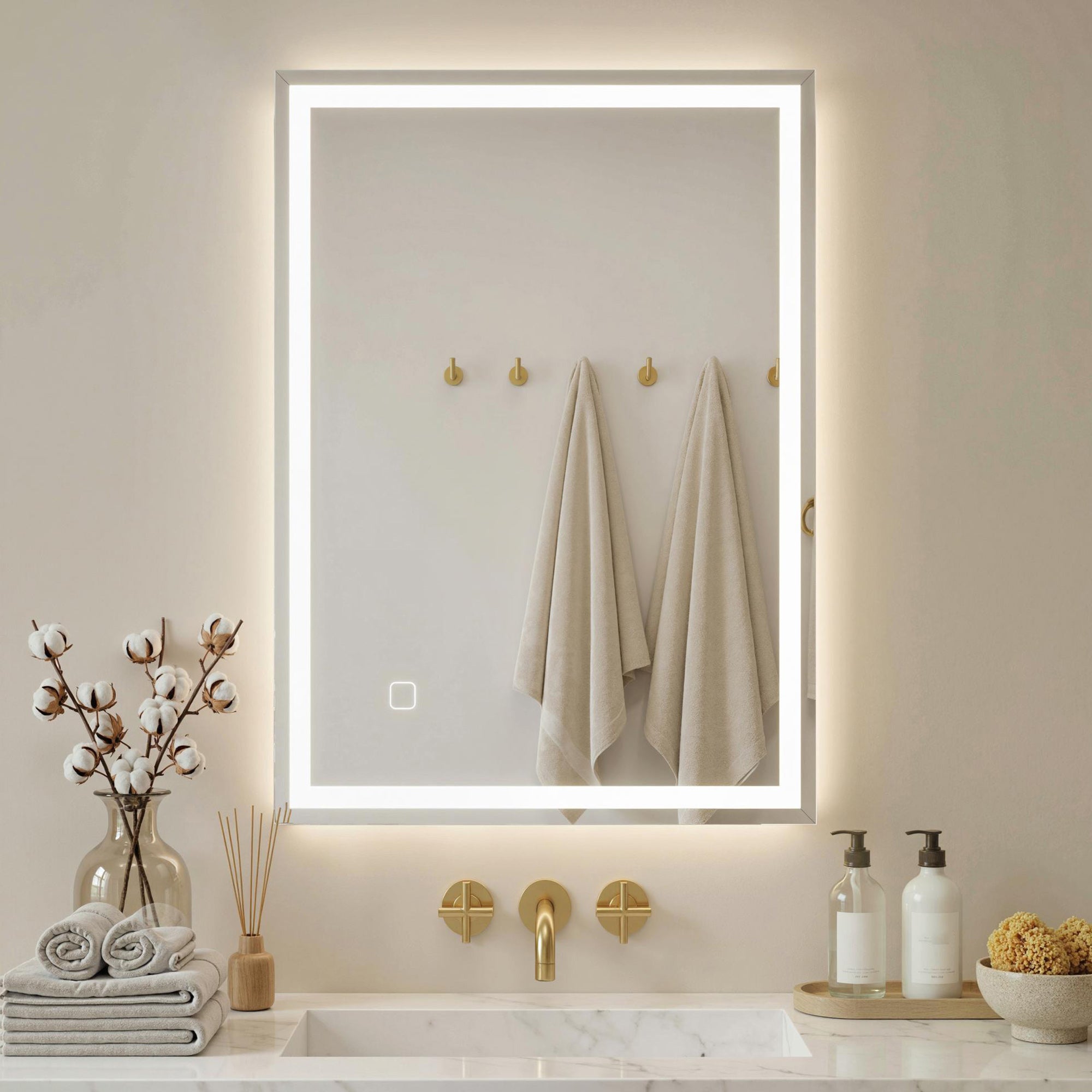 HOMCOM 70 x 50cm LED Bathroom Mirror with Lights, Dimmable Makeup Mirror, Vanity Mirror with 3 Colour, Smart Touch, Anti-Fog