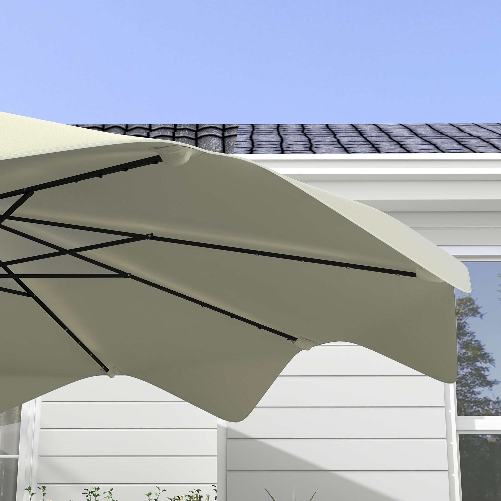 Outsunny Solar Patio Umbrella with LED and Tilt, Outdoor Market Table Umbrella Parasol with Crank, 3 x 3 (m), Cream White - North Peak Garden Furniture