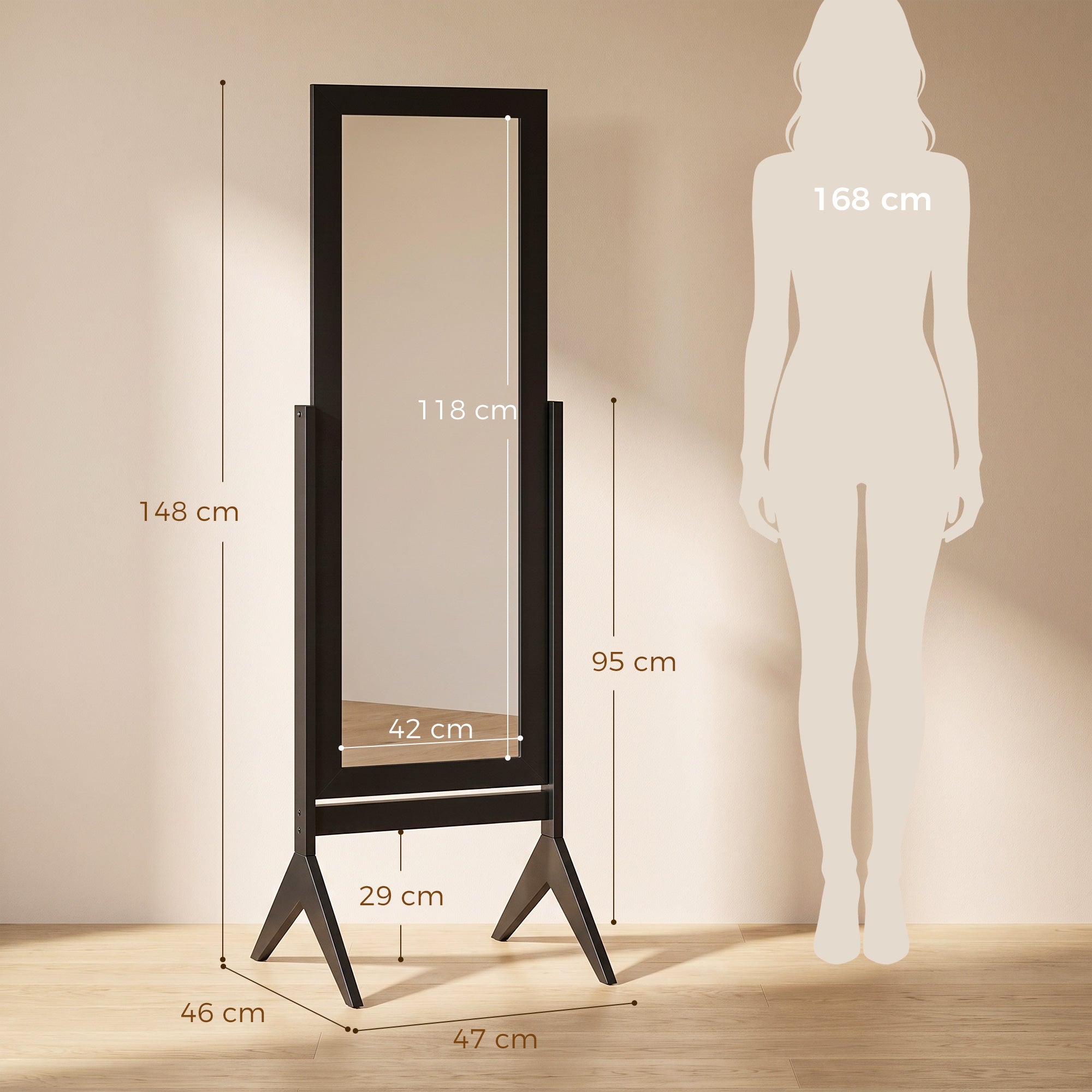 HOMCOM Freestanding Adjustable Angle Dressing Mirror, Full Length Mirror for Bedroom, Living Room, 148 x 47 cm, Black