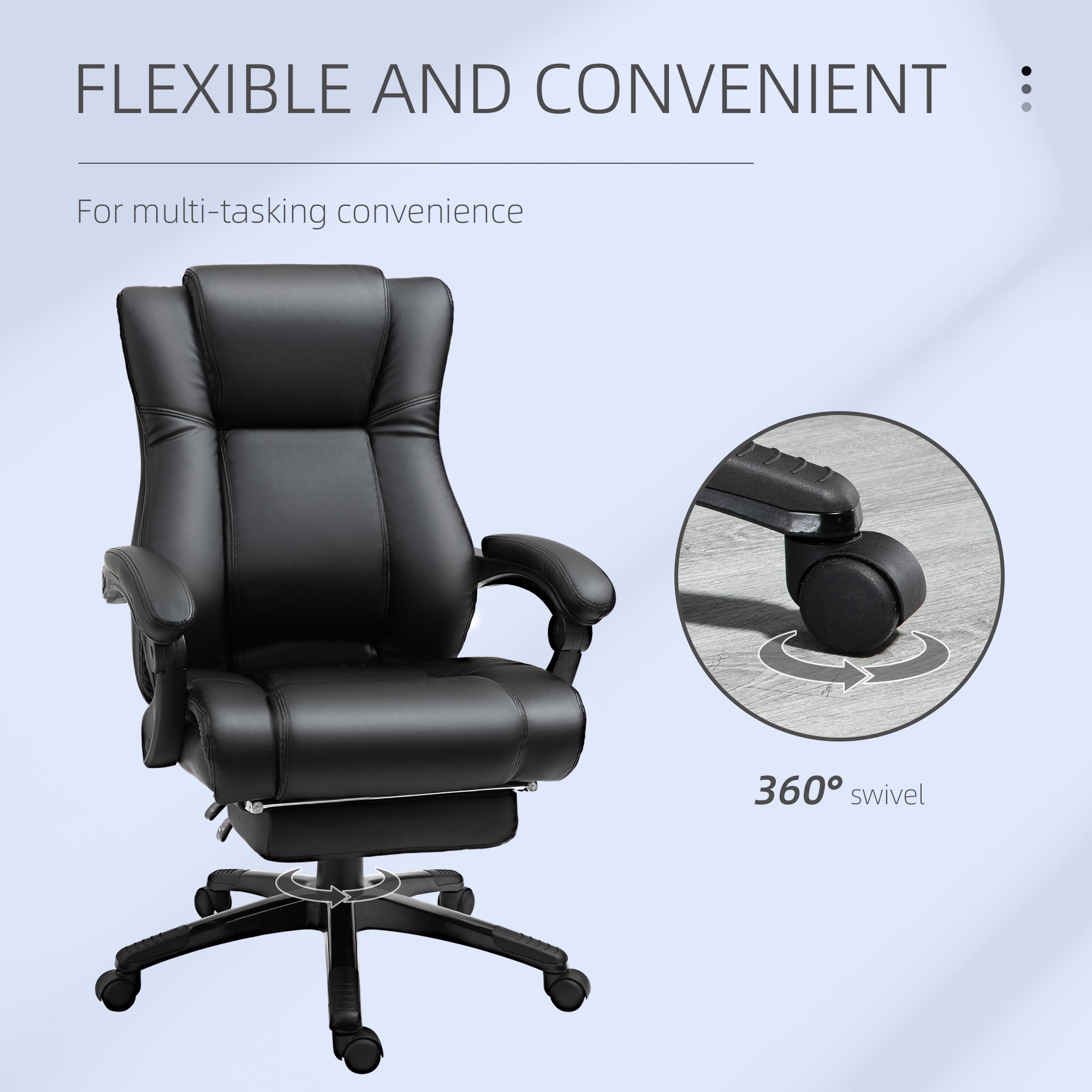 Vinsetto Executive Office Chair for Home, PU Leather Computer Chair, Swivel Desk Chair with Footrest, Wheels, Adjustable Height, Black - North Peak Garden Furniture