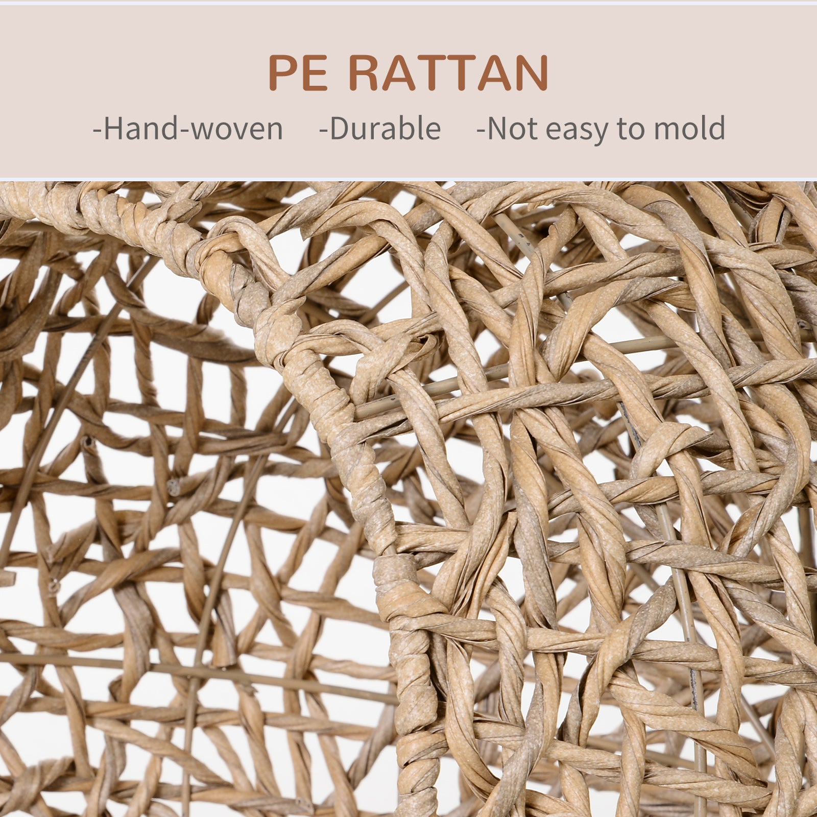 PawHut Wicker Cat Bed, Ball-Shaped Rattan Elevated Cat Basket with Three Tripod Legs, Cushion - Natural Wood Finish - North Peak Garden Furniture