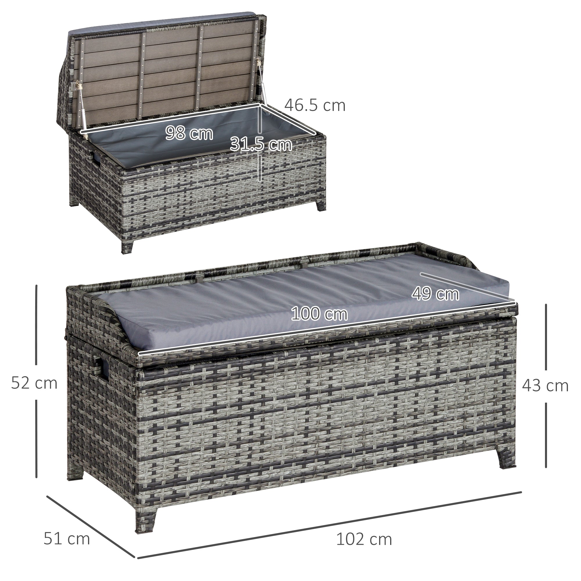 Outsunny 130L Rattan Garden Storage Box, with Seat - Mixed Grey - North Peak Garden Furniture