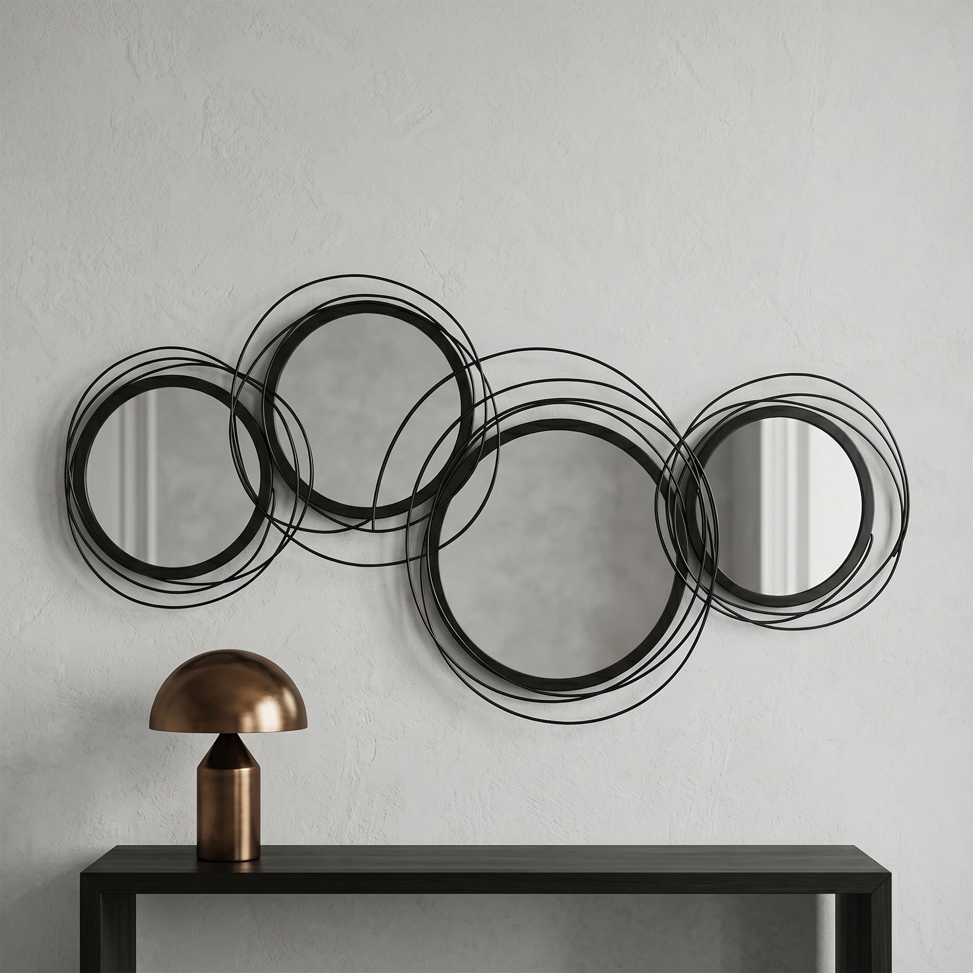 HOMCOM Metal Wall Art 56cm Modern Decorative Mirror Decor for Living Room Bedroom Dining Room, Black