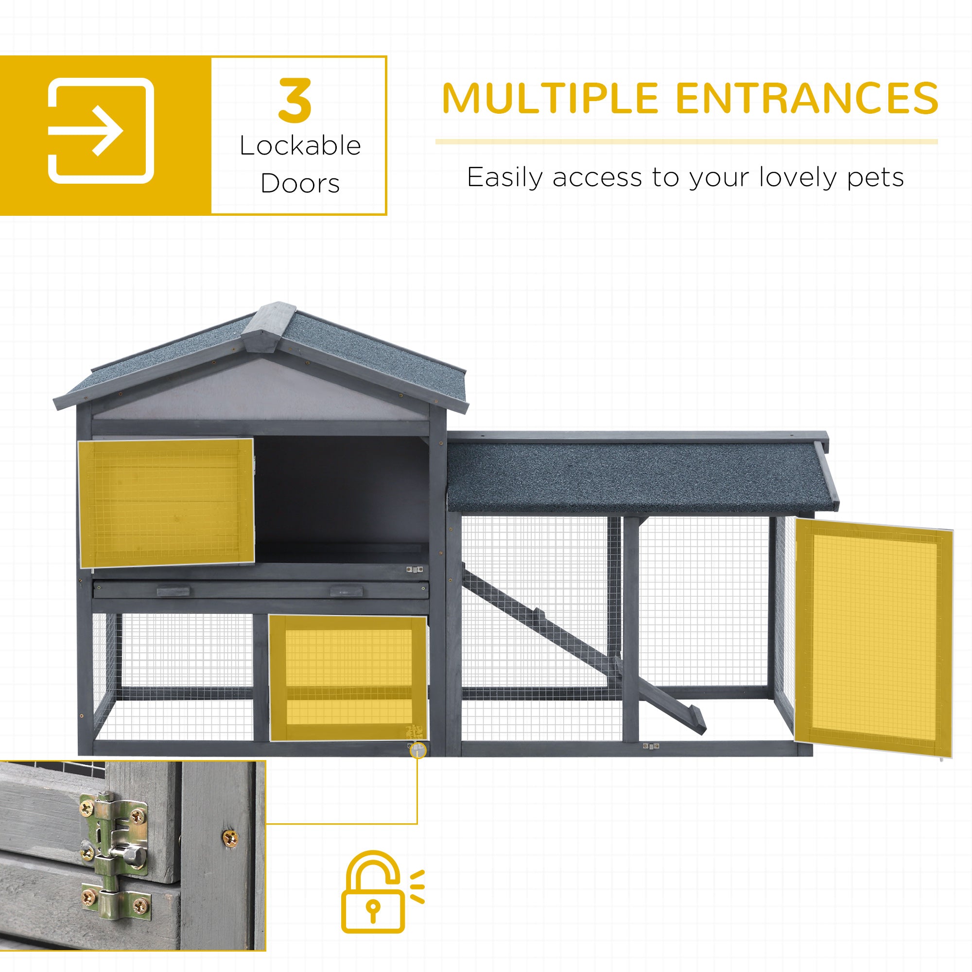 PawHut Wooden Rabbit Hutch Outdoor, Double Tier Guinea Pig Hutch, Small Animal House Water-Resistant Roof Ramp 147 x 54 x 84 cm - North Peak Garden Furniture