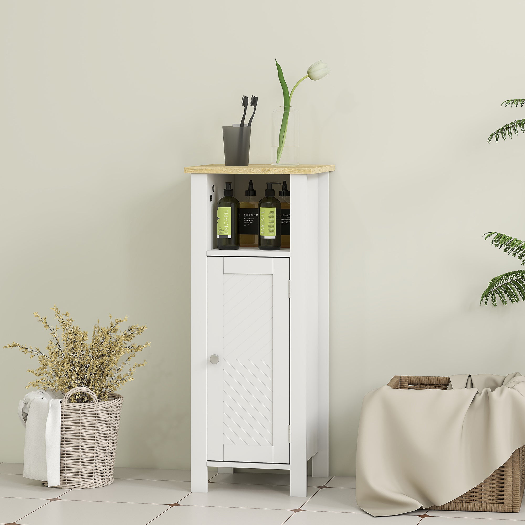 kleankin Slim Bathroom Storage Unit with Open Shelf, Bathroom Storage Cabinet with Adjustable Shelf, 32 x 30 x 80 cm, White