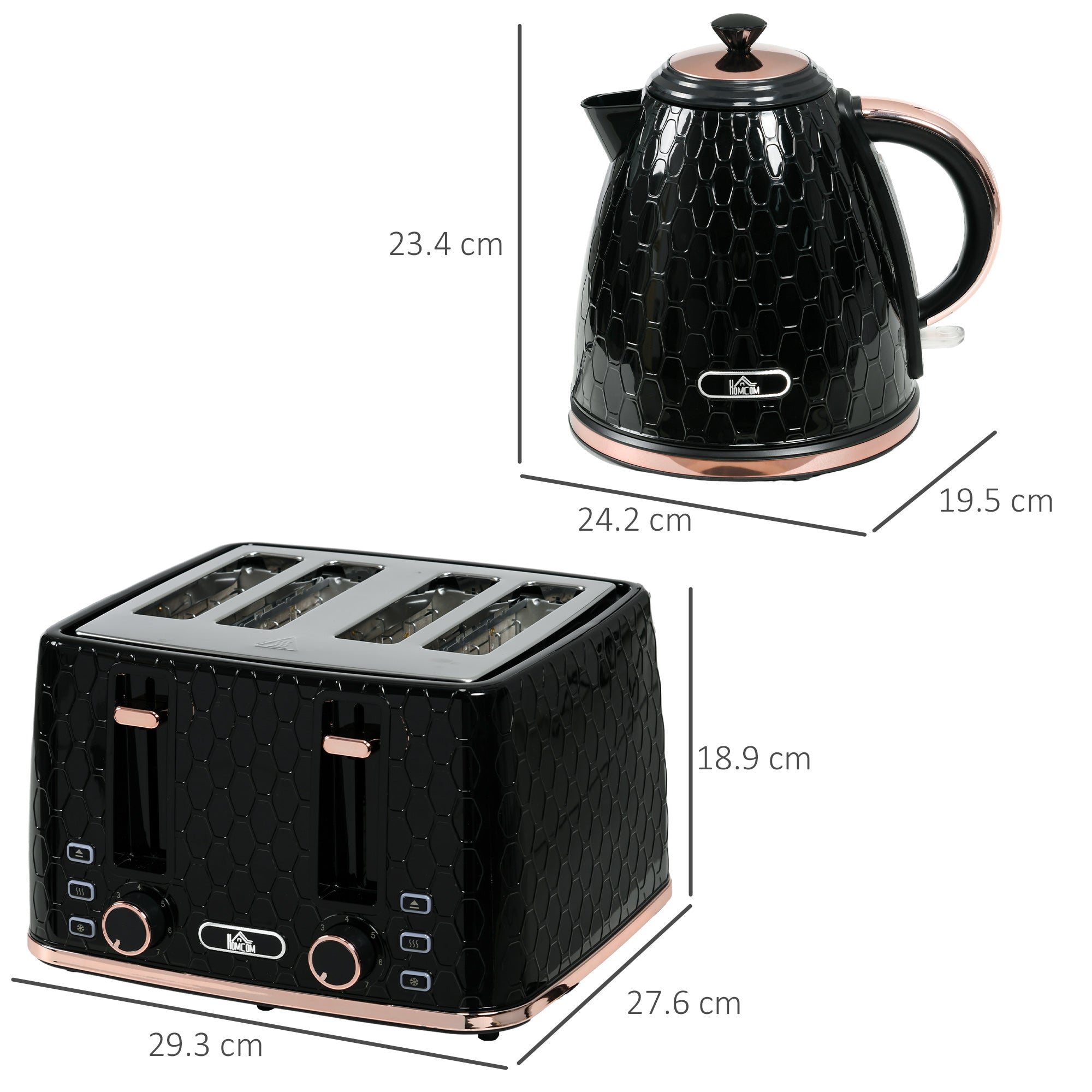 HOMCOM 1.7L 3000W Fast Boil Kettle & 4 Slice Toaster Set, Kettle and Toaster Set with 7 Browning Controls, Crumb Tray, Black - North Peak Garden Furniture