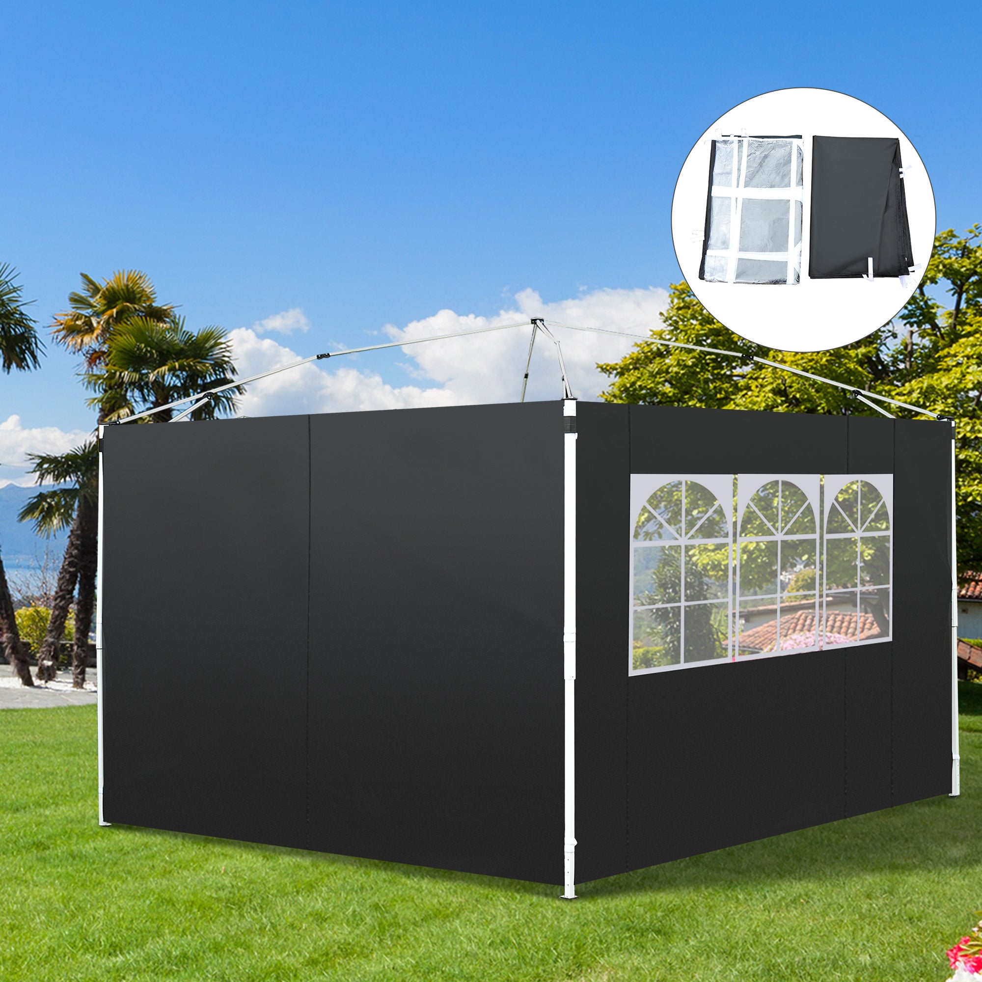 Outsunny 3 Meters Gazebo Replaceable Exchangeable Side Panel Wall Panels Walls With Window 3 colours (Black)