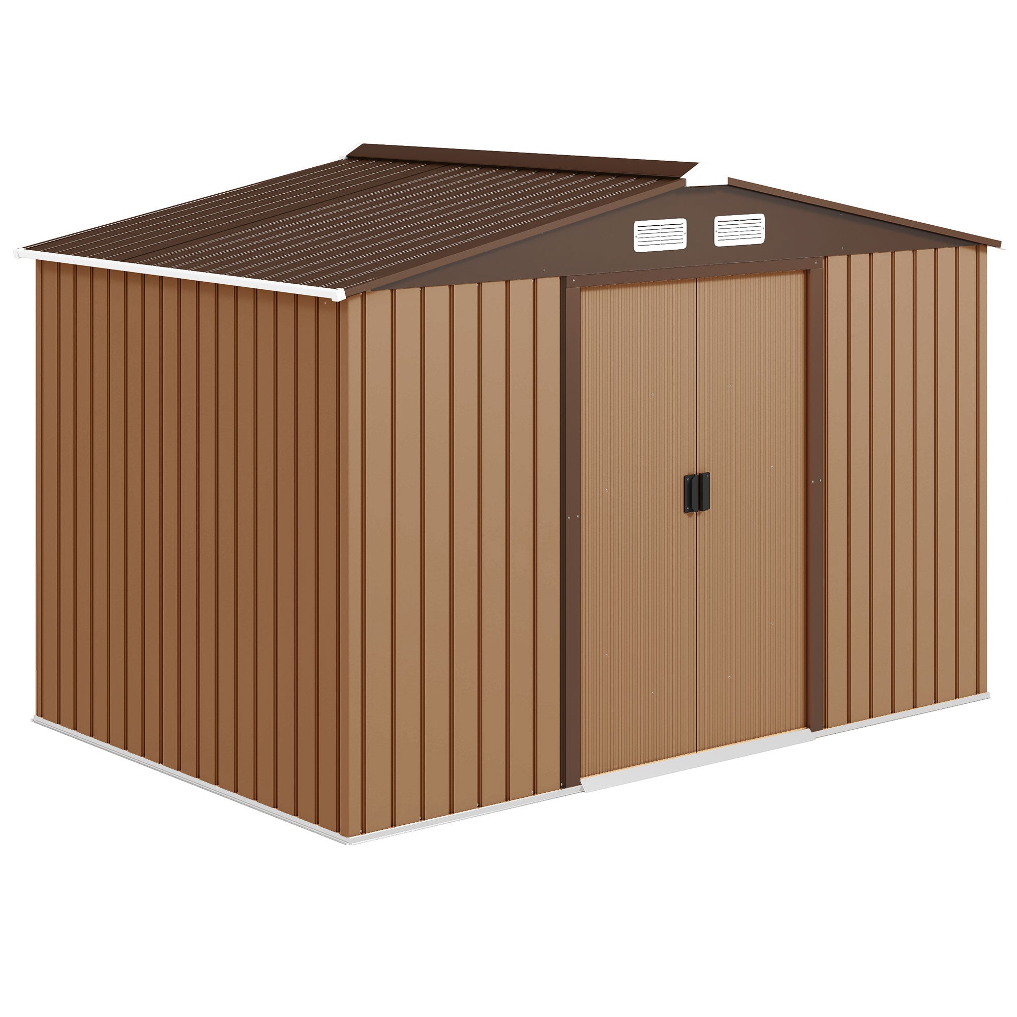 Outsunny 9 x 6ft Metal Garden Shed, Outdoor Storage Tool House with Ventilation Slots, Foundation Kit and Lockable Double Doors, Yellow