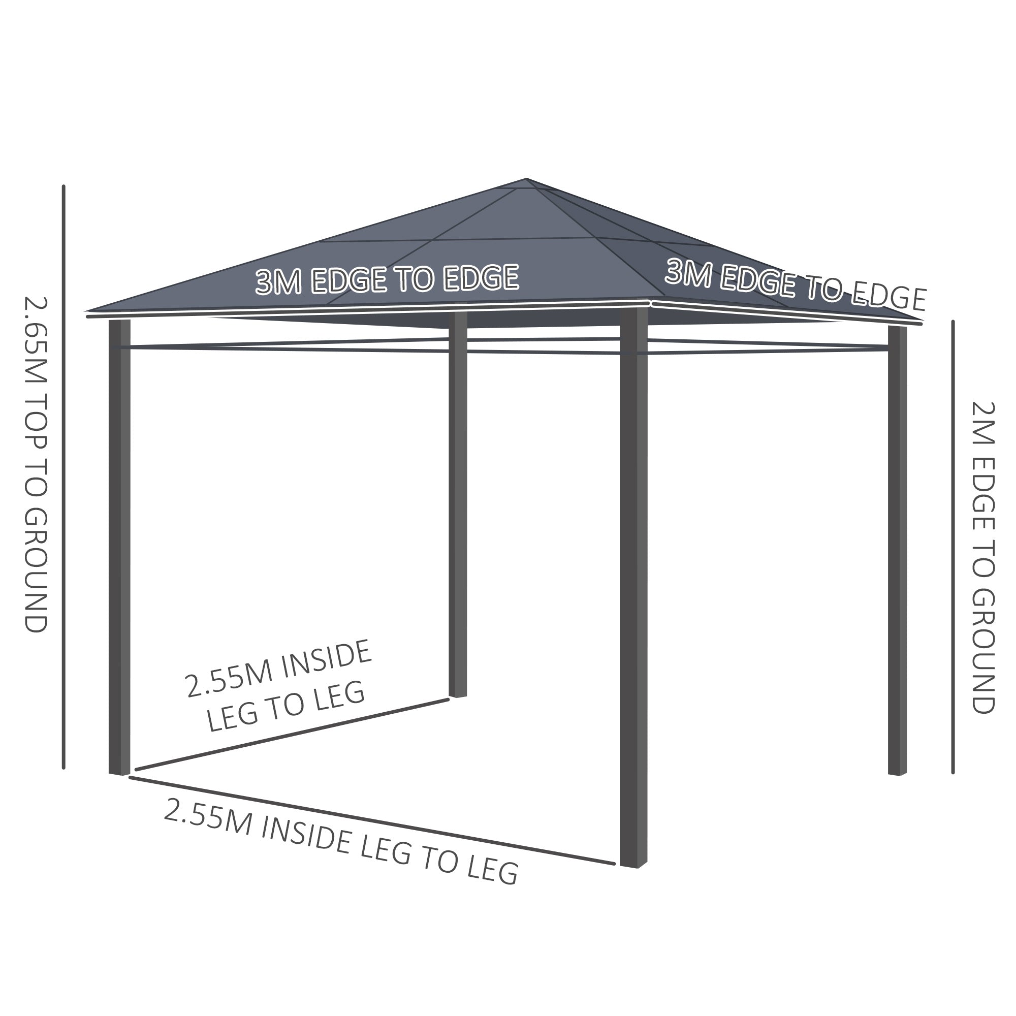 Outsunny 3 x 3(m) Hardtop Gazebo Canopy with Polycarbonate Roof, Permanent Pavilion Garden Gazebo with Curtains for Patio, Deck, Grey - North Peak Garden Furniture