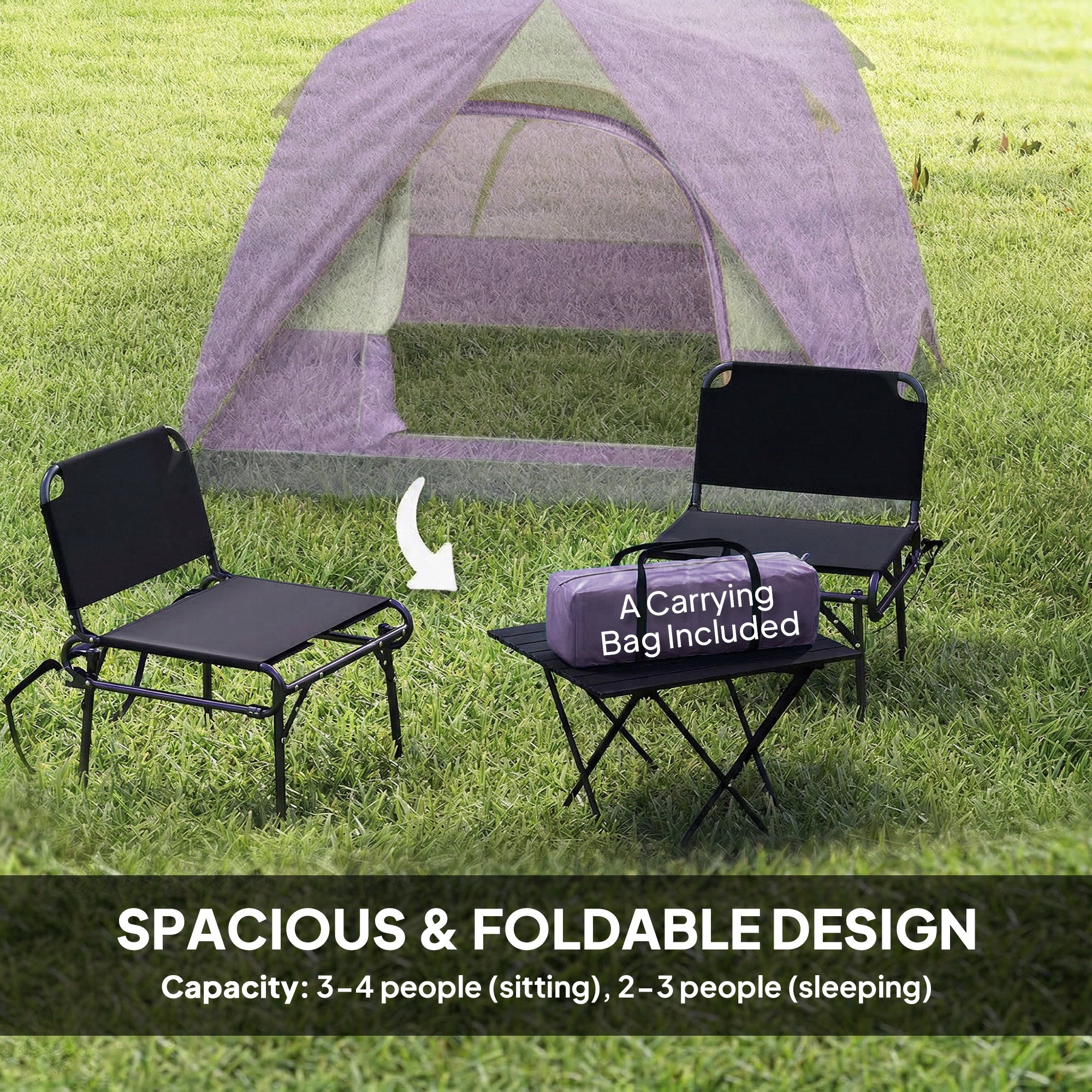 Outsunny 3-4 Person Camping Tent, Easy Set Up 3-4 Man Tent w/ Sewn-in Groundsheet, Waterproof Dome Tent w/ Mesh Windows