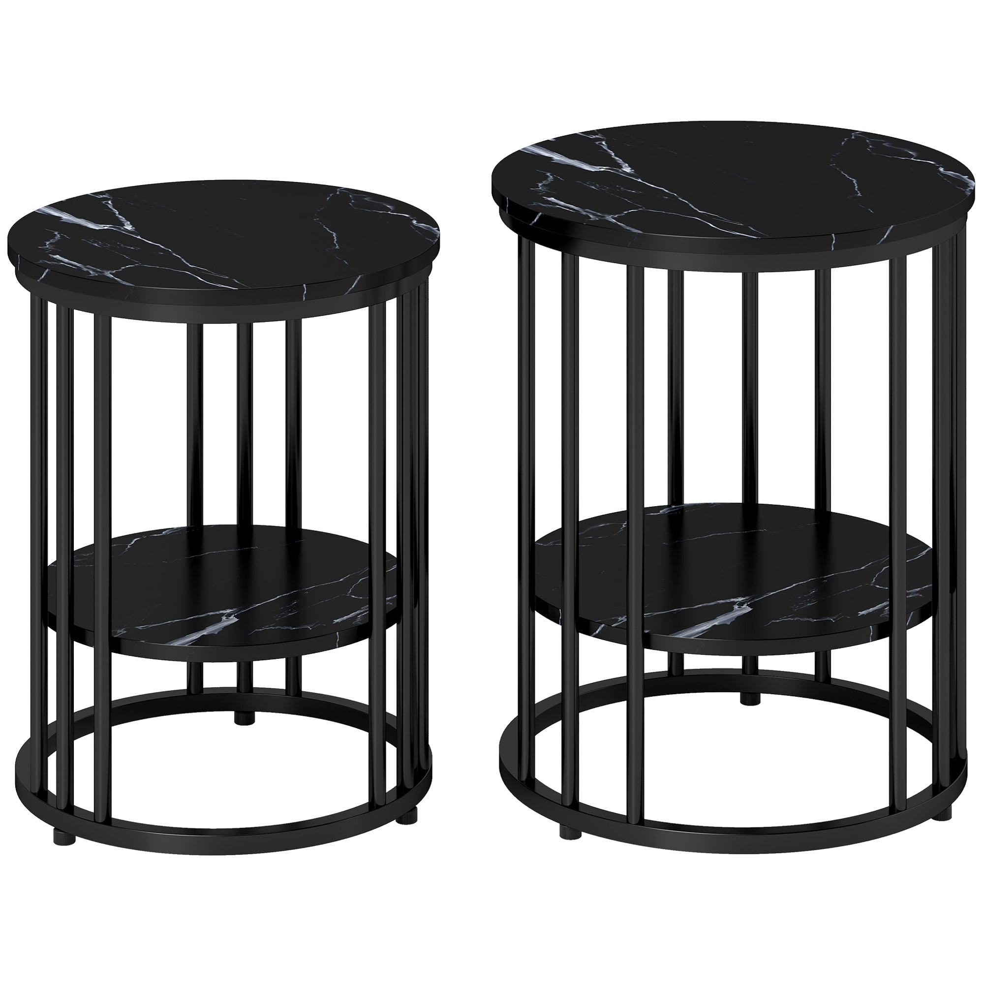 HOMCOM Set of Two Marble-Effect Coffee Tables - Black