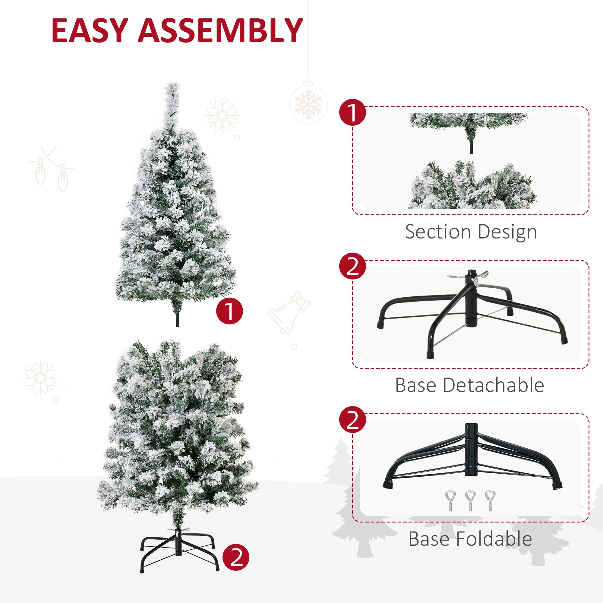 HOMCOM 5FT Prelit Artificial Snow Flocked Christmas Tree with Warm White LED Light, Holiday Home Xmas Decoration, Green White - North Peak Garden Furniture
