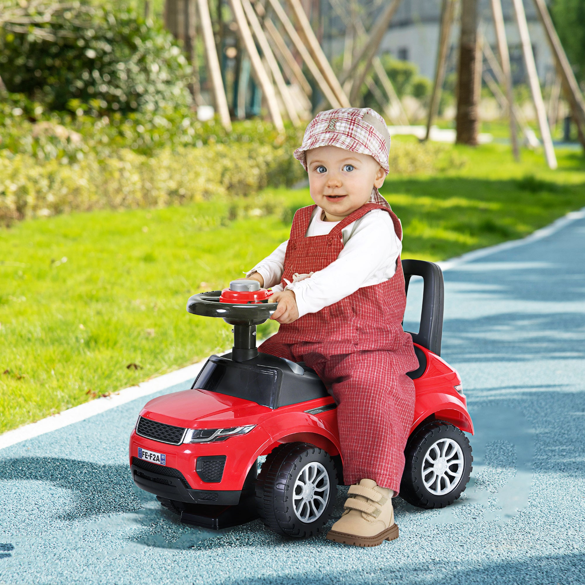HOMCOM 3-in-1 Ride On Car Foot To Floor Slider Toddler w/ Horn Steering Wheel NO POWER Manual Under Seat Storage Safe Design for 1-3 Year Old Red - North Peak Garden Furniture