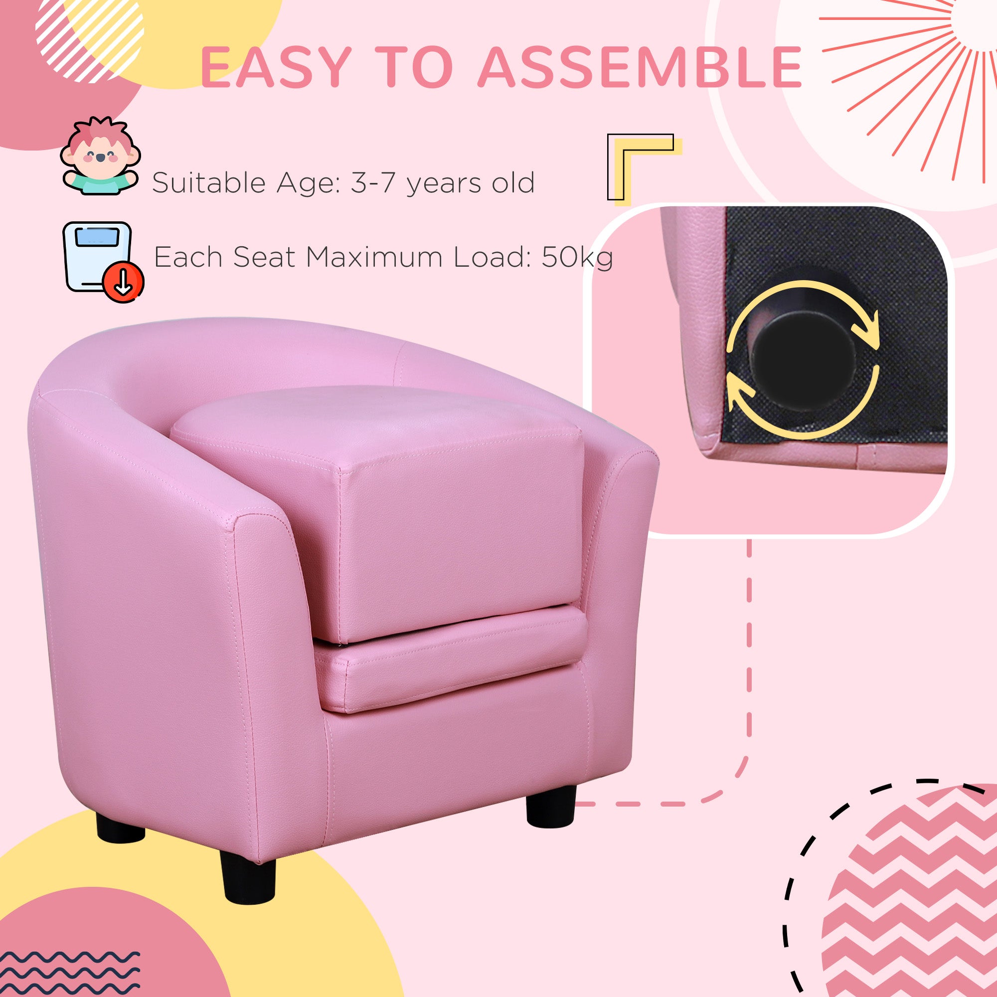 HOMCOM Kids Toddler Sofa Children's Armchair Footstool with Thick Padding, Anti-skid Foot Pads, 30 x 28 x 21cm, Pink - North Peak Garden Furniture