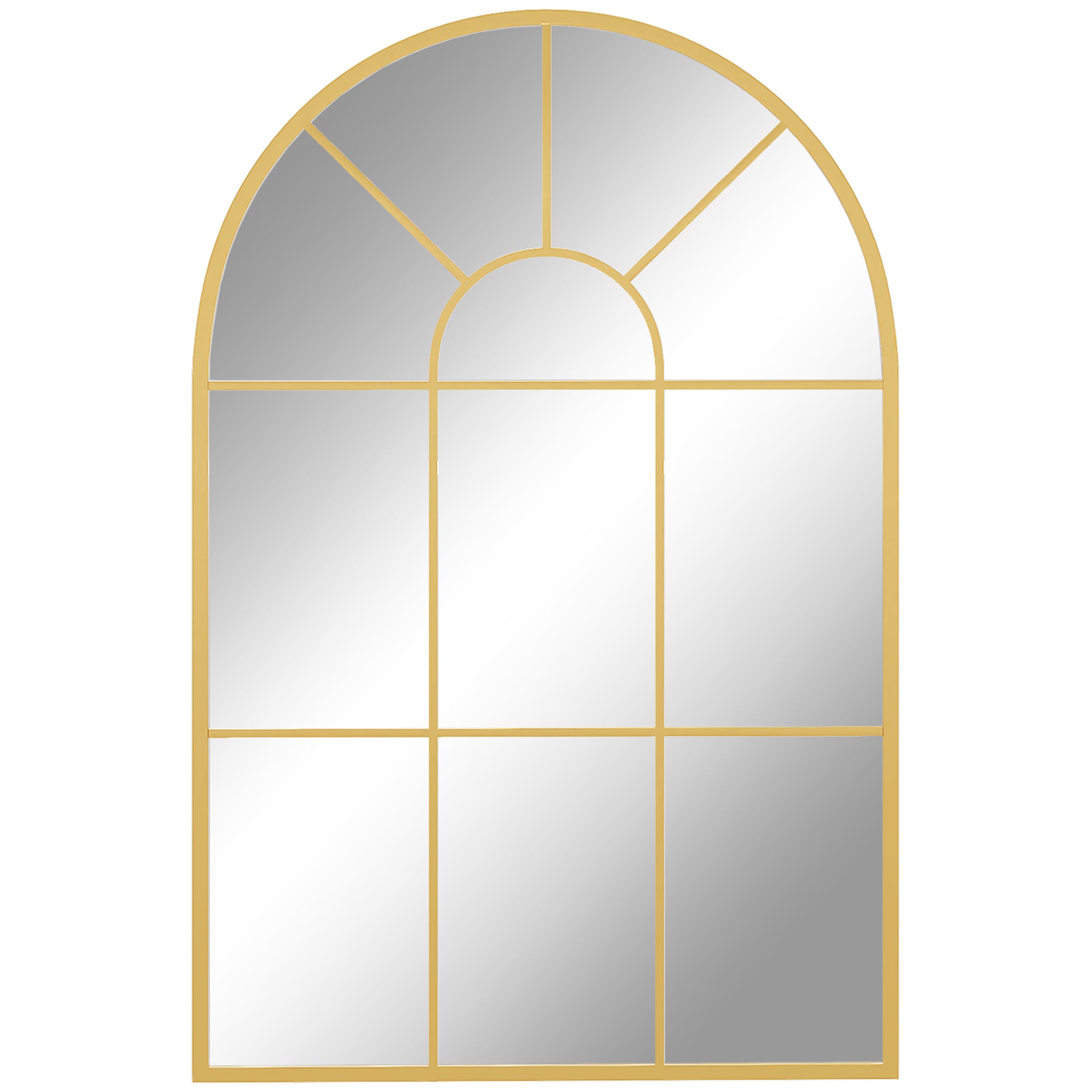 HOMCOM Modern Arched Wall Mirror, 91 x 60 cm Window Mirrors for Living Room, Bedroom, Gold Tone - North Peak Garden Furniture