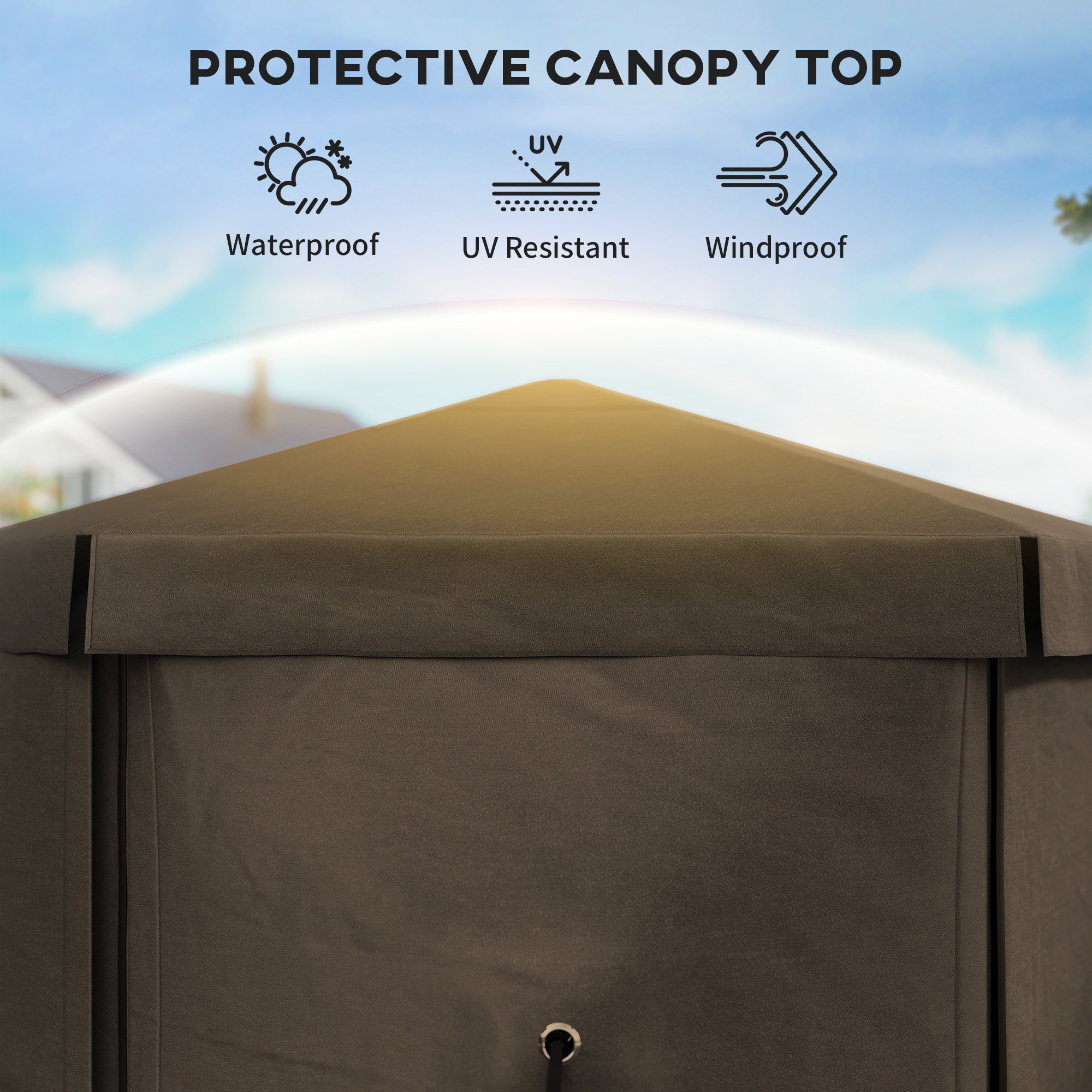 Outsunny 3 x 3(m) Hexagon Pop Up Gazebo with 5 Sides and Carry Bag, Waterproof, UV Resistant Party Tent Instant Event Shelter with Netting for Garden, Patio, Brown - North Peak Garden Furniture